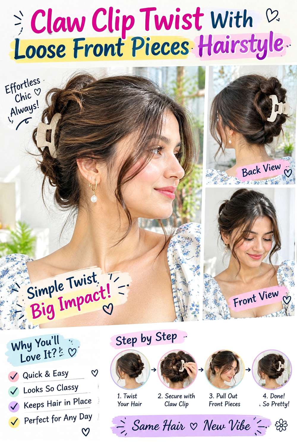Claw Clip Twist With Loose Front Pieces Hairstyle