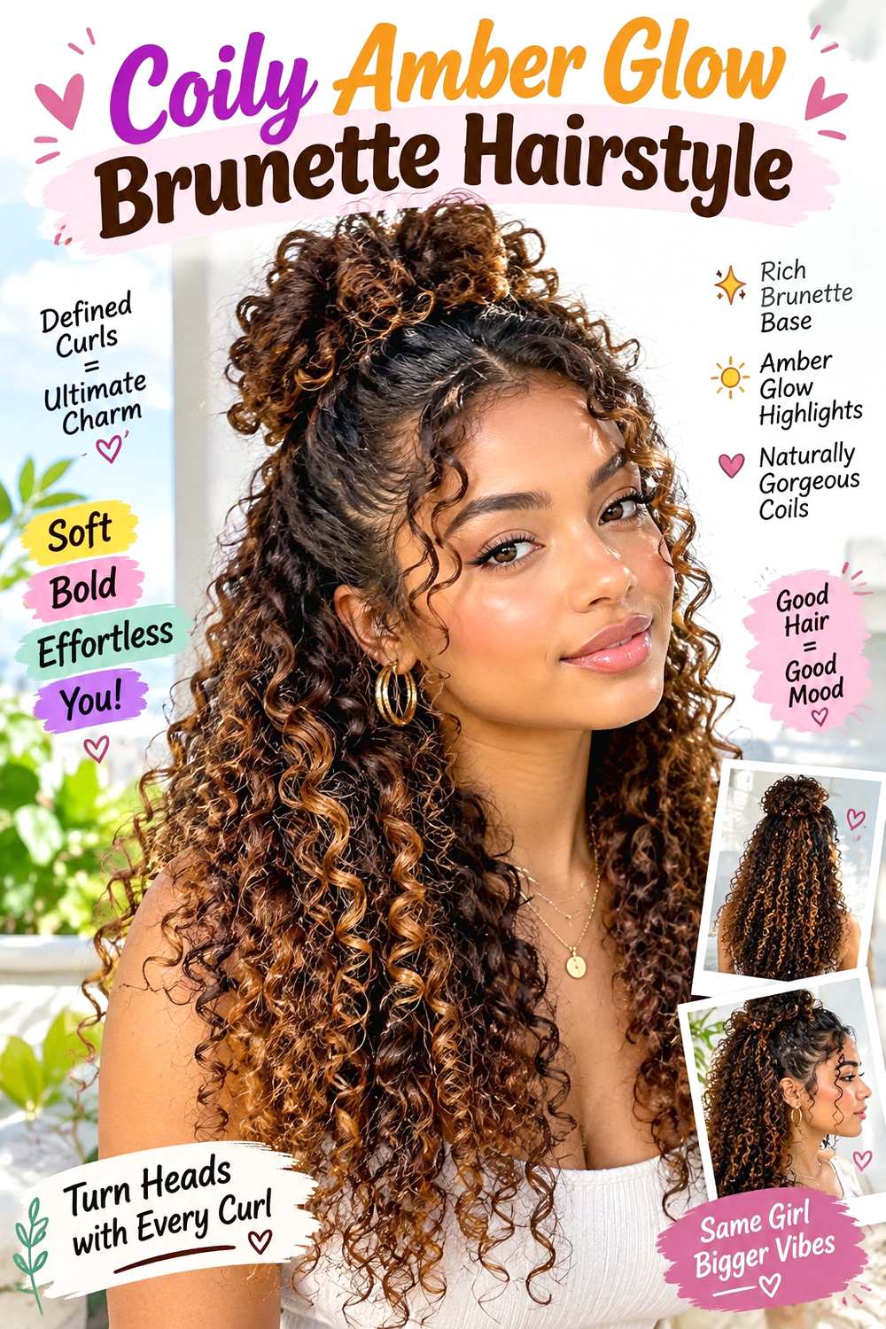 Coily Amber Glow Brunette Hairstyle