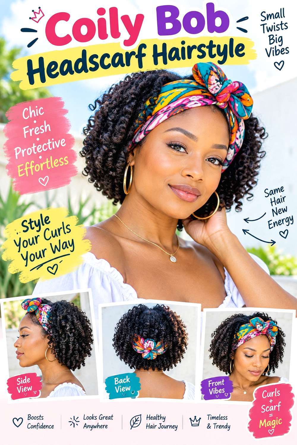 Coily Bob Headscarf Hairstyle