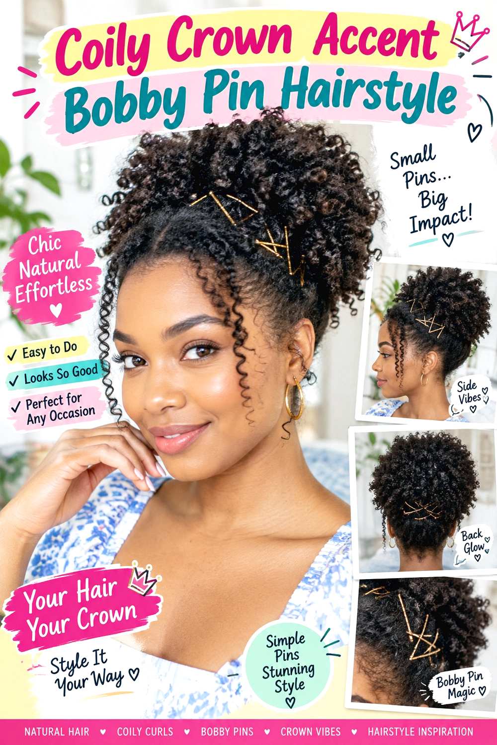 Coily Crown Accent Bobby Pin Hairstyle