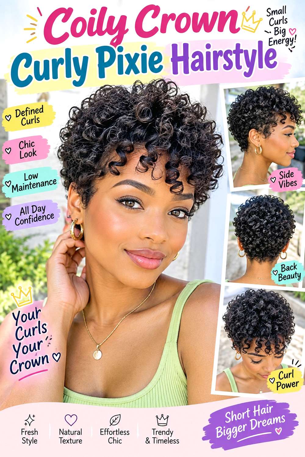 Coily Crown Curly Pixie Hairstyle