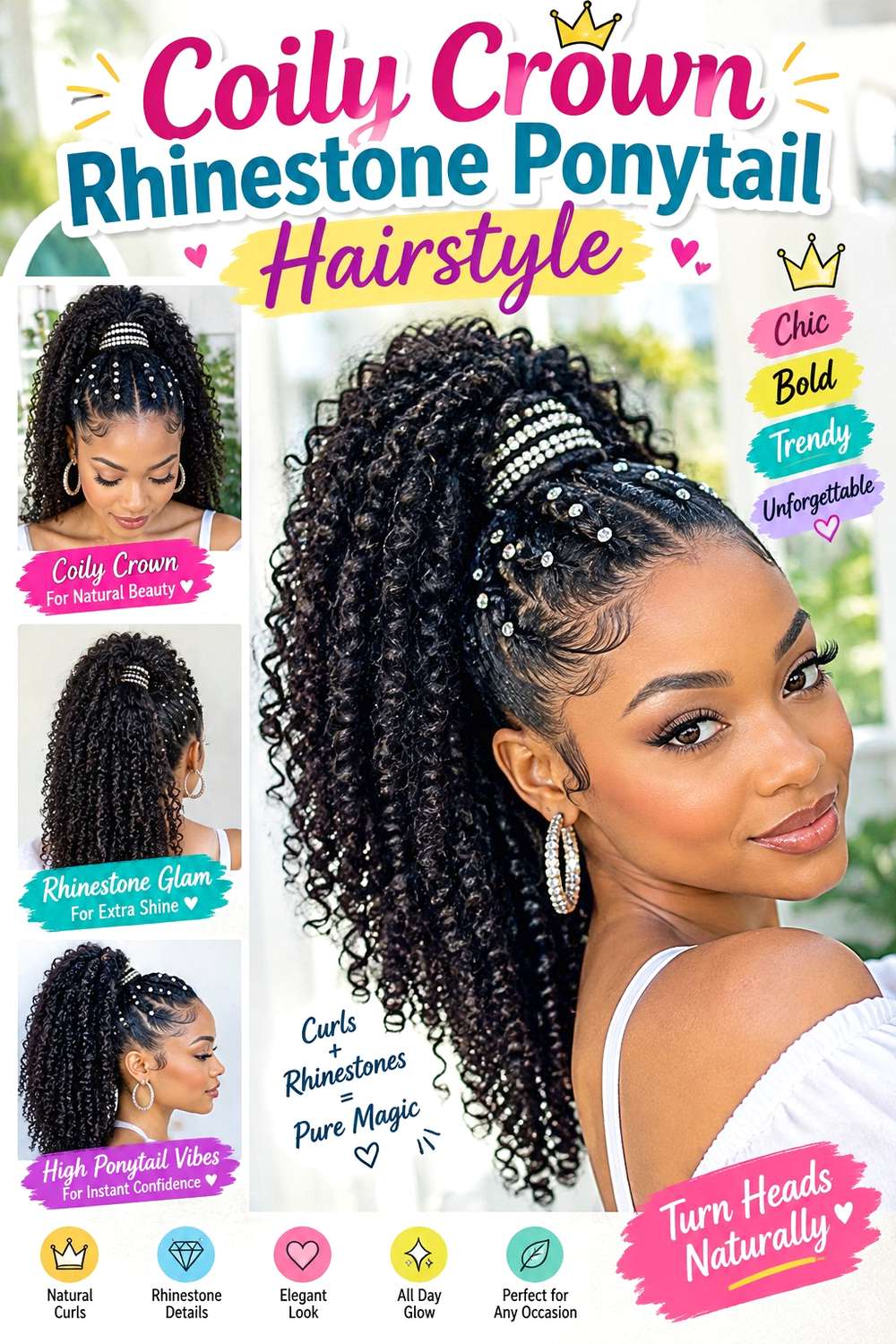 Coily Crown Rhinestone Ponytail Hairstyle