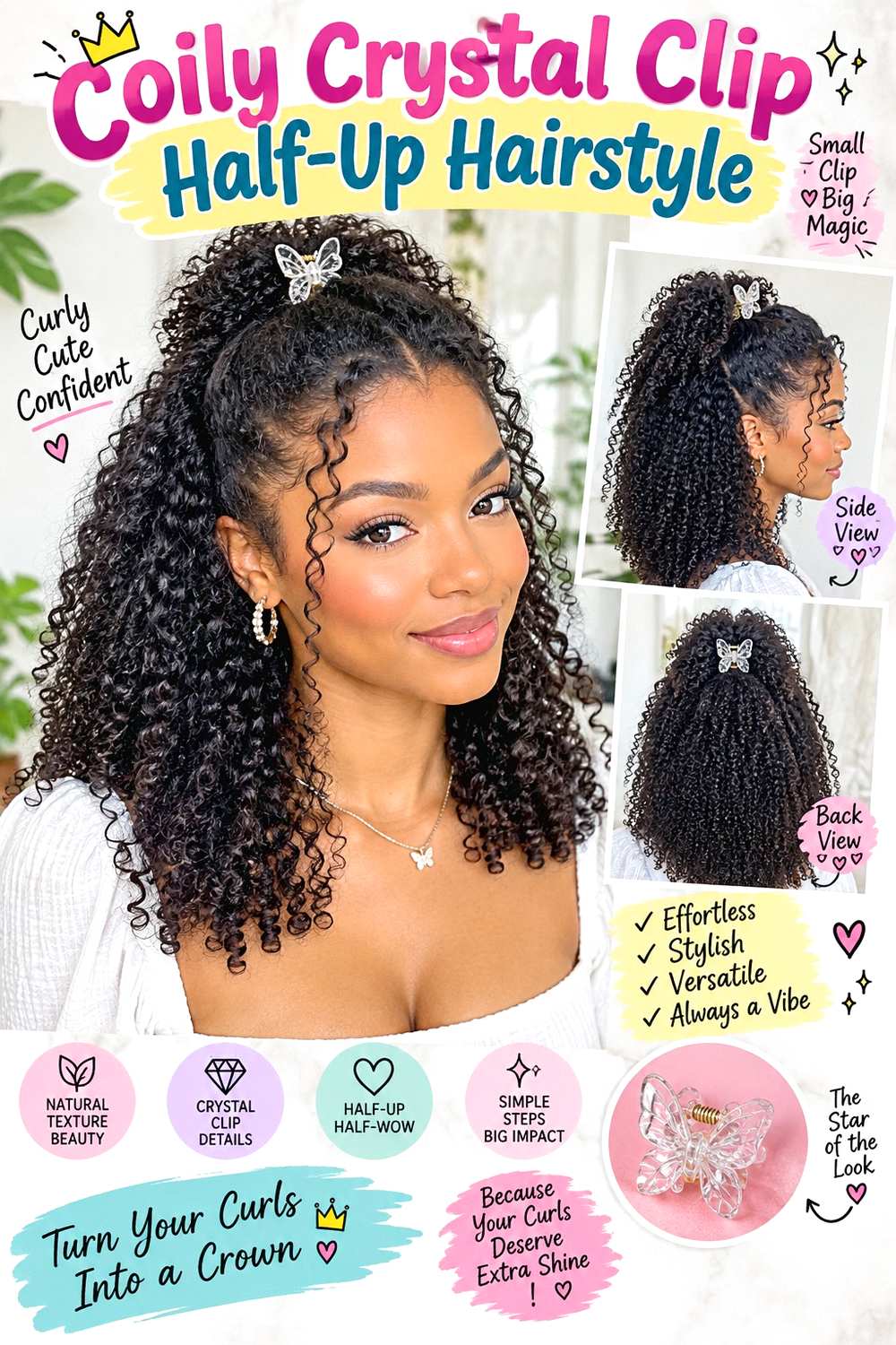 Coily Crystal Clip Half-Up Hairstyle
