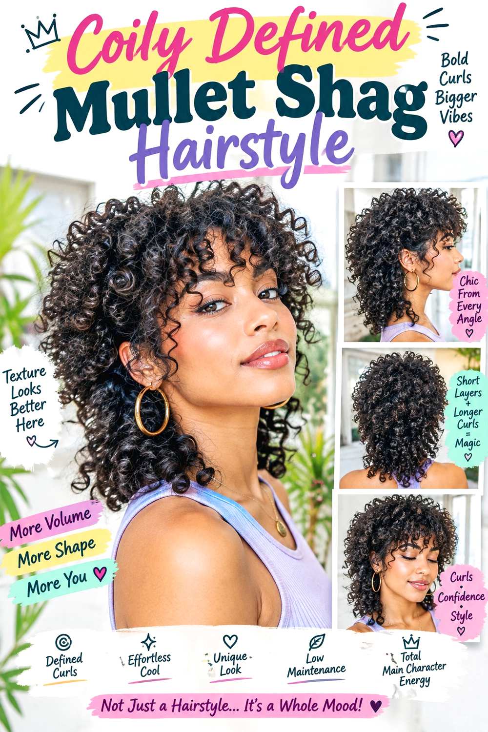 Coily Defined Mullet Shag Hairstyle