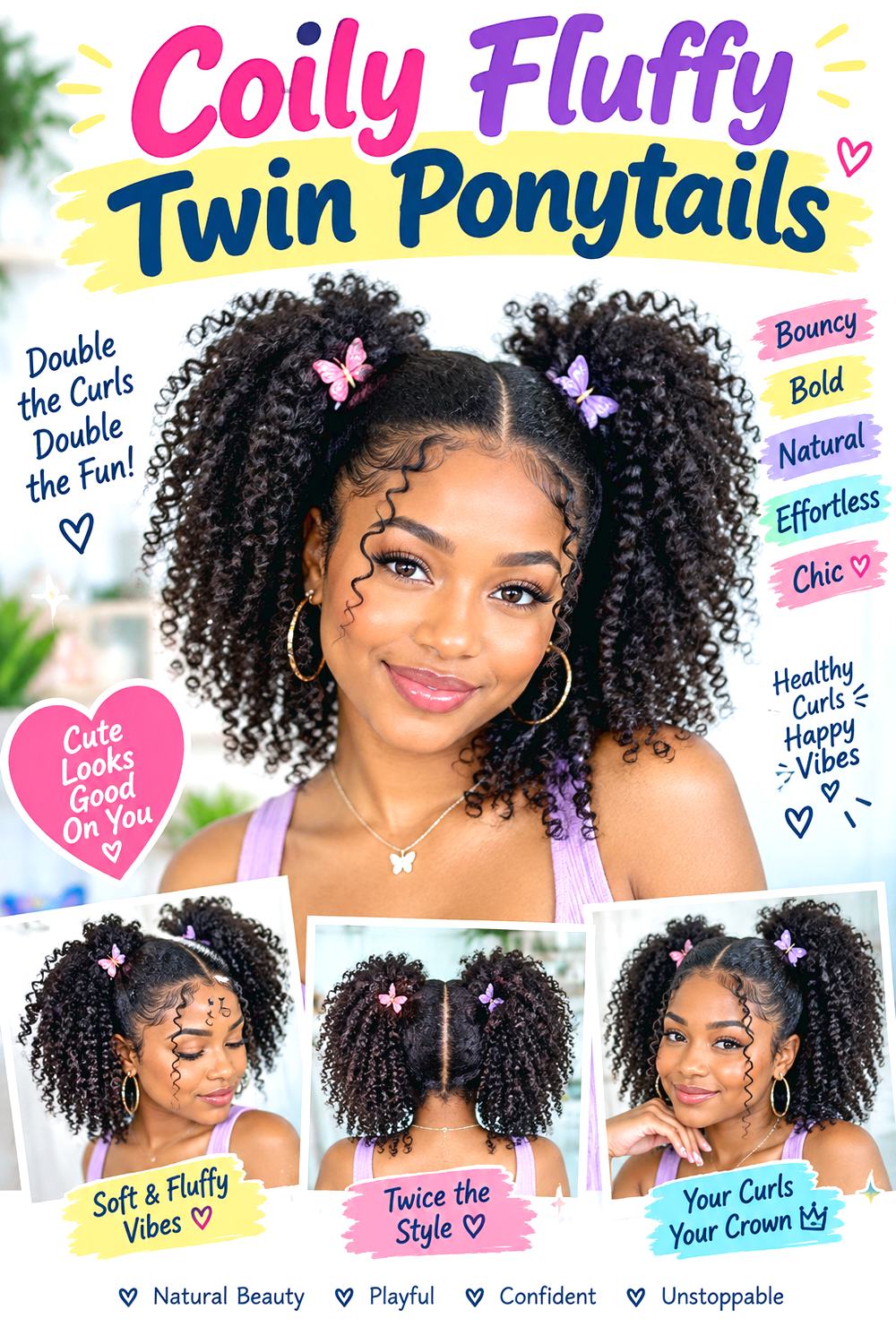 Coily Fluffy Twin Ponytails Hairstyle