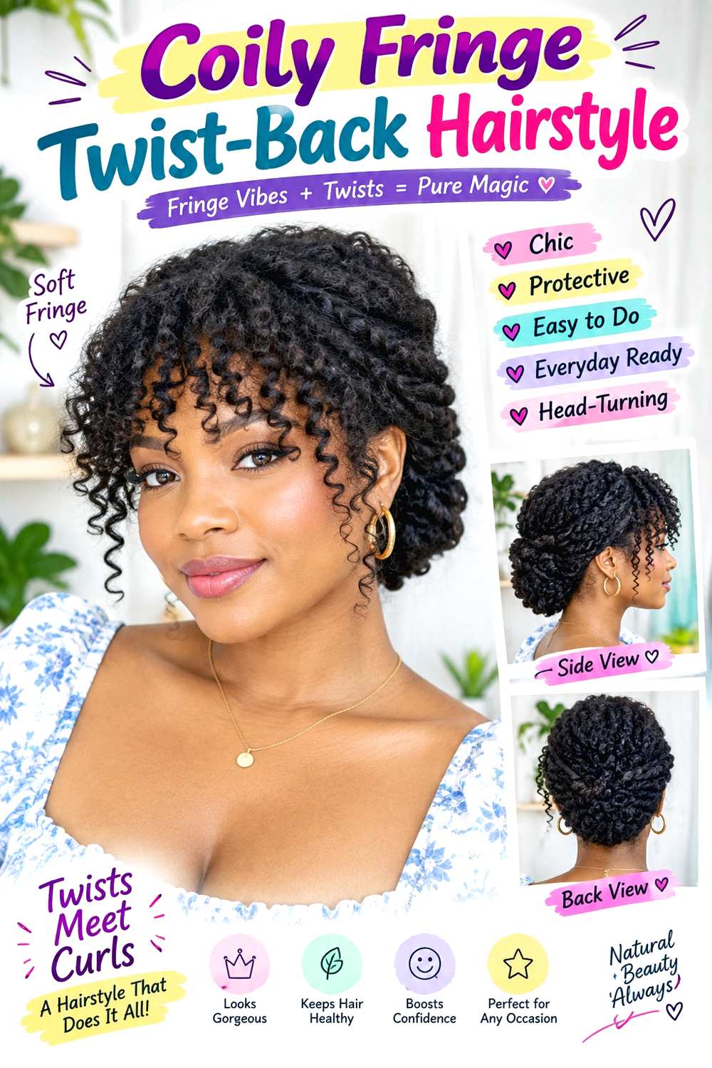 Coily Fringe Twist-Back Hairstyle