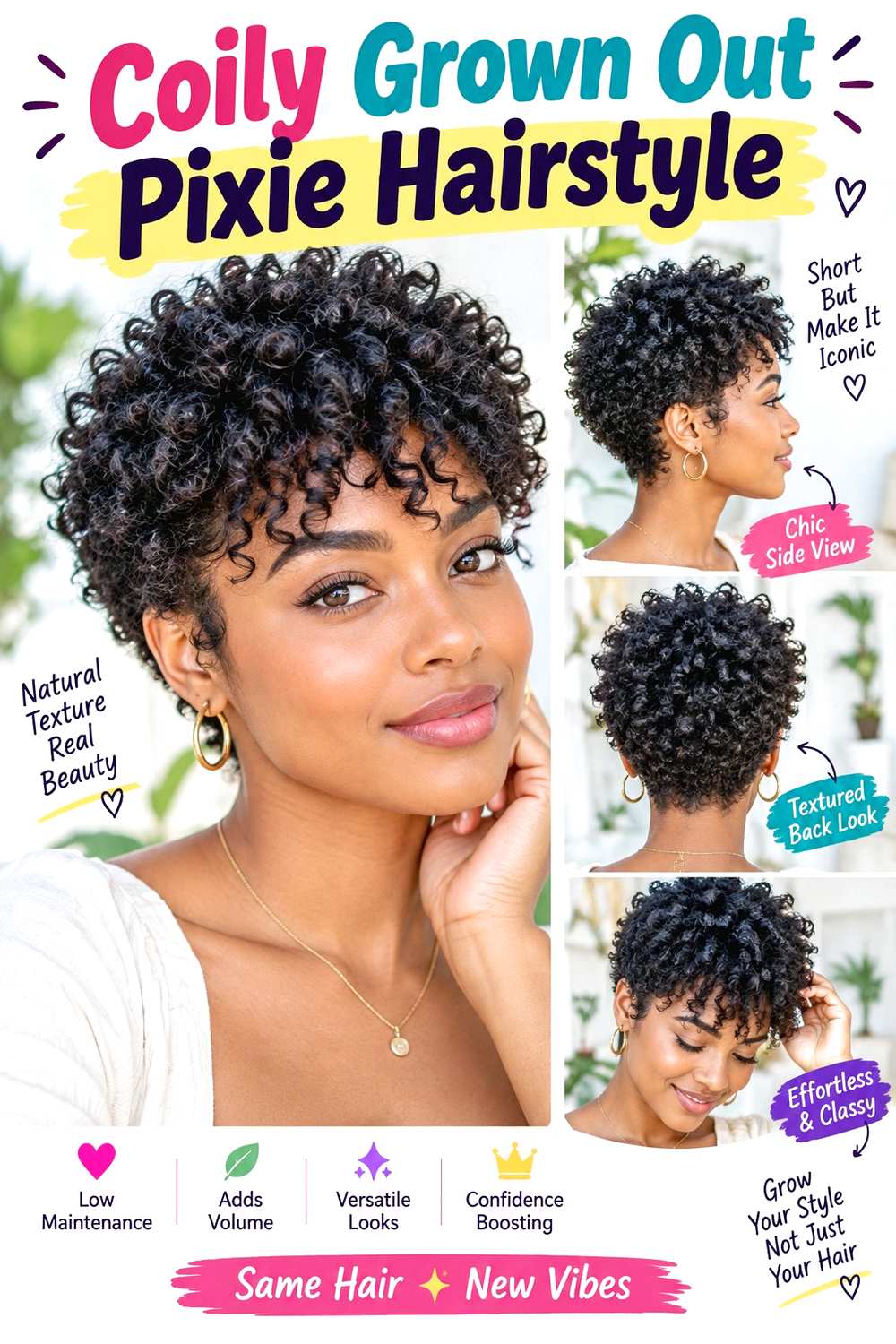 Coily Grown Out Pixie Hairstyle