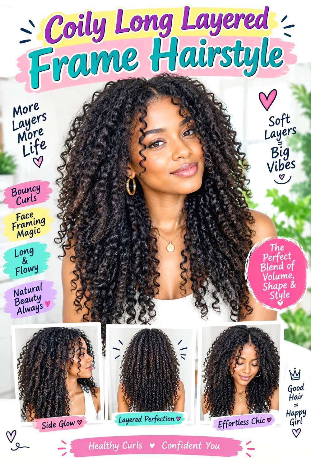 Coily Long Layered Frame Hairstyle