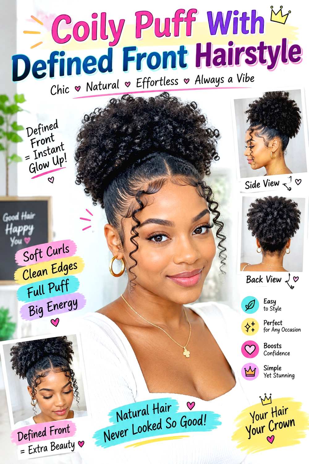 Coily Puff With Defined Front Hairstyle