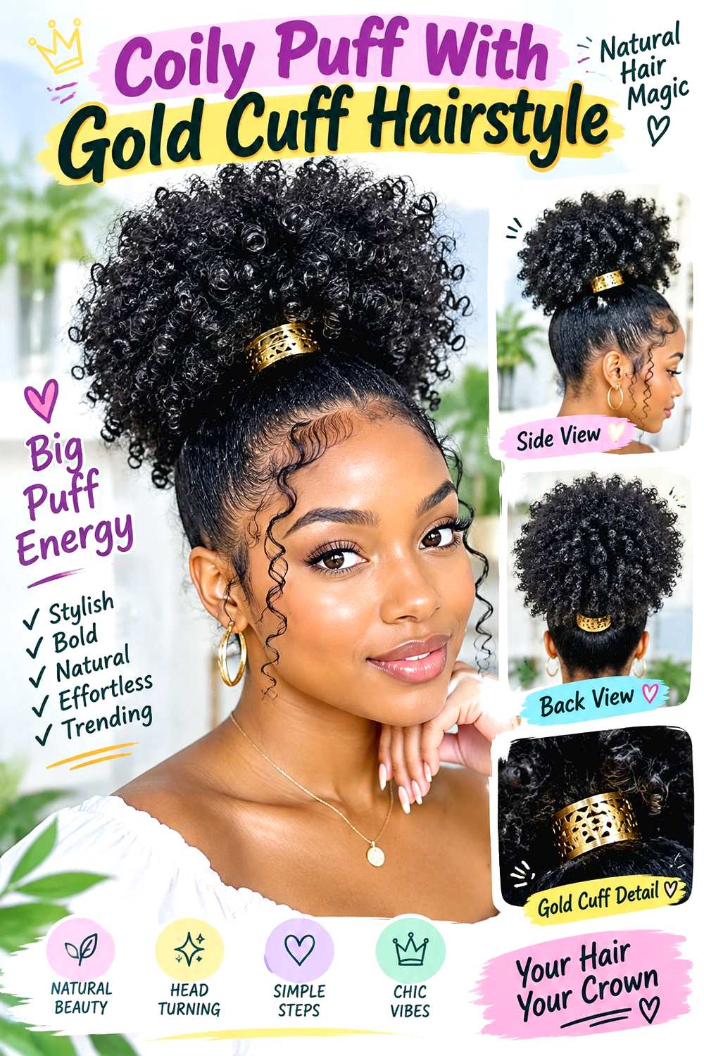 Coily Puff With Gold Cuff Hairstyle