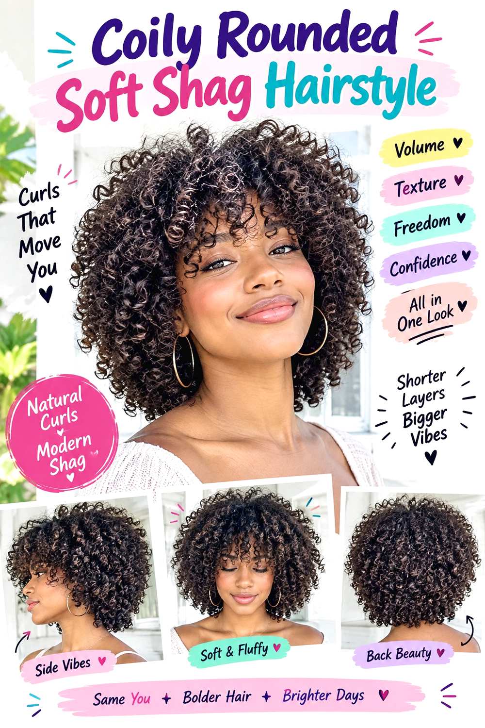 Coily Rounded Soft Shag Hairstyle