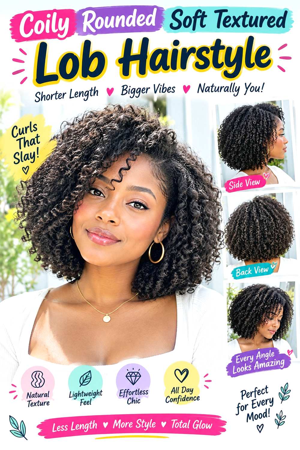 Coily Rounded Soft Textured Lob Hairstyle