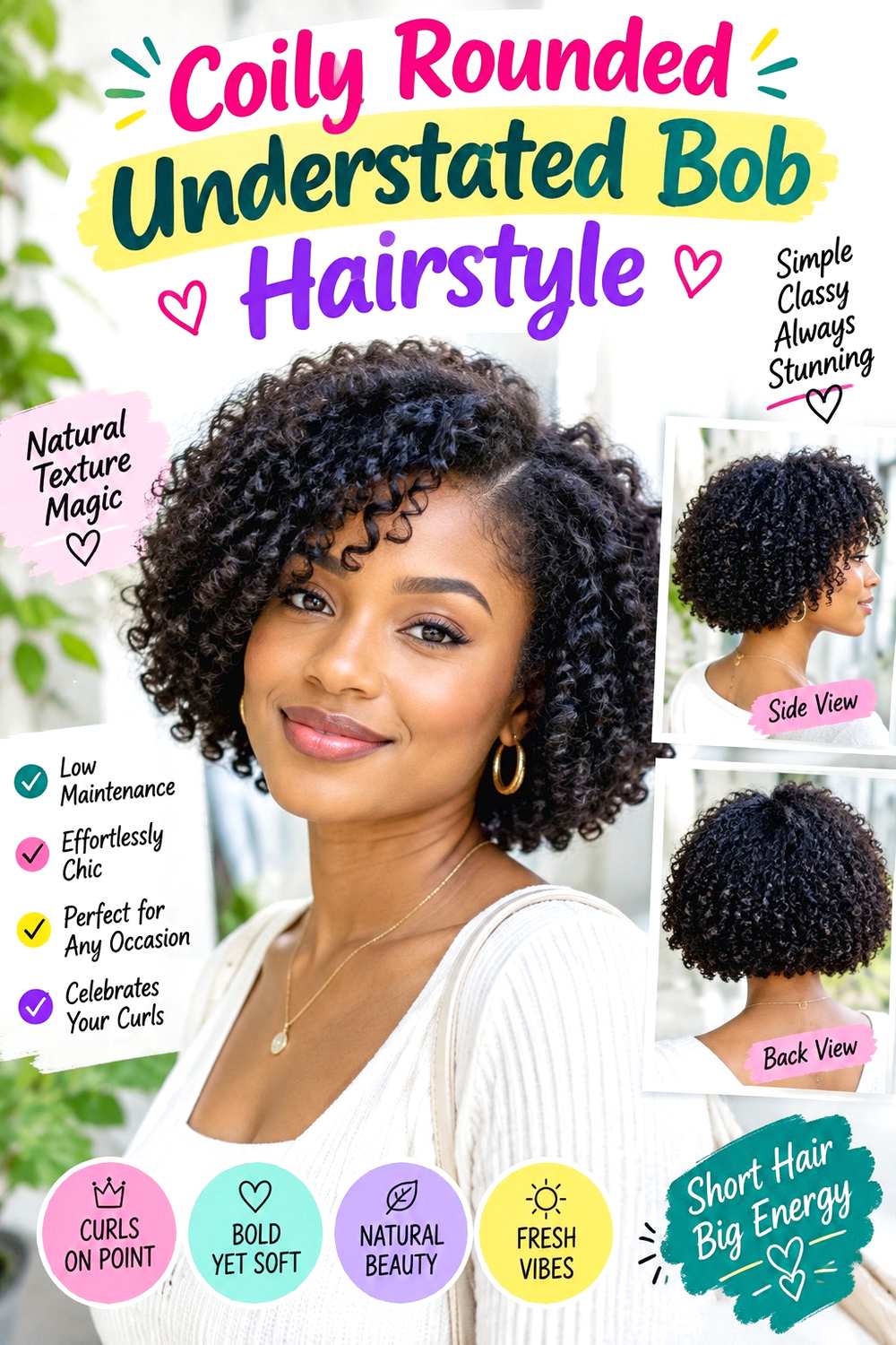 Coily Rounded Understated Bob Hairstyle