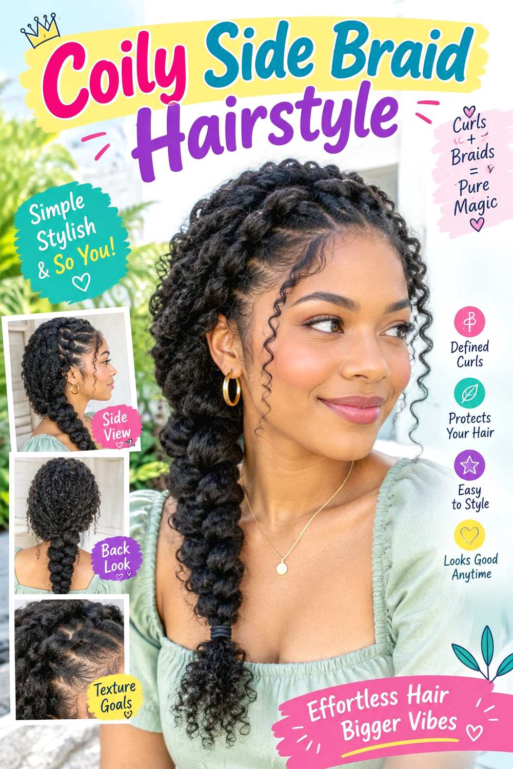 Coily Side Braid Hairstyle