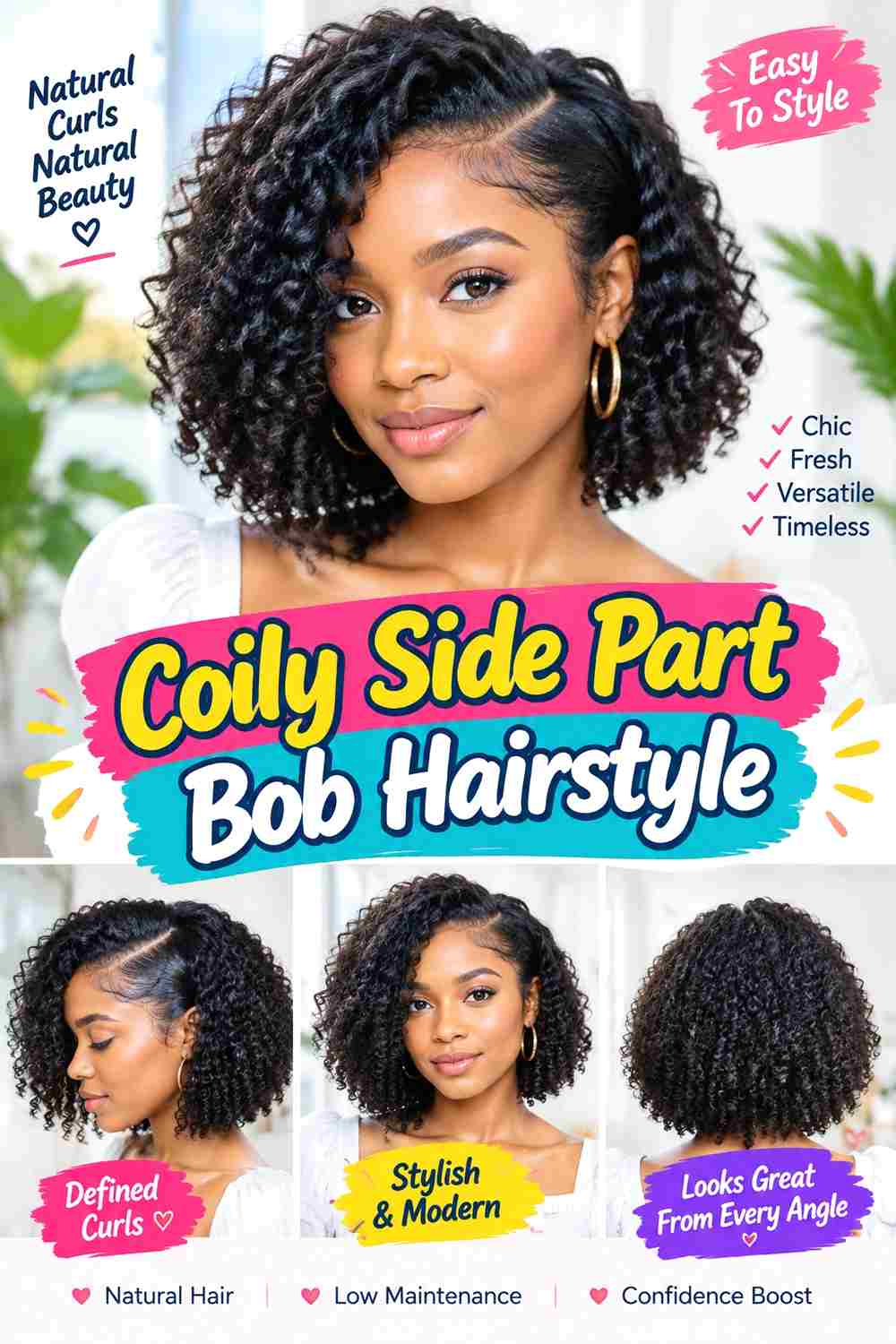 Coily Side Part Bob Hairstyle