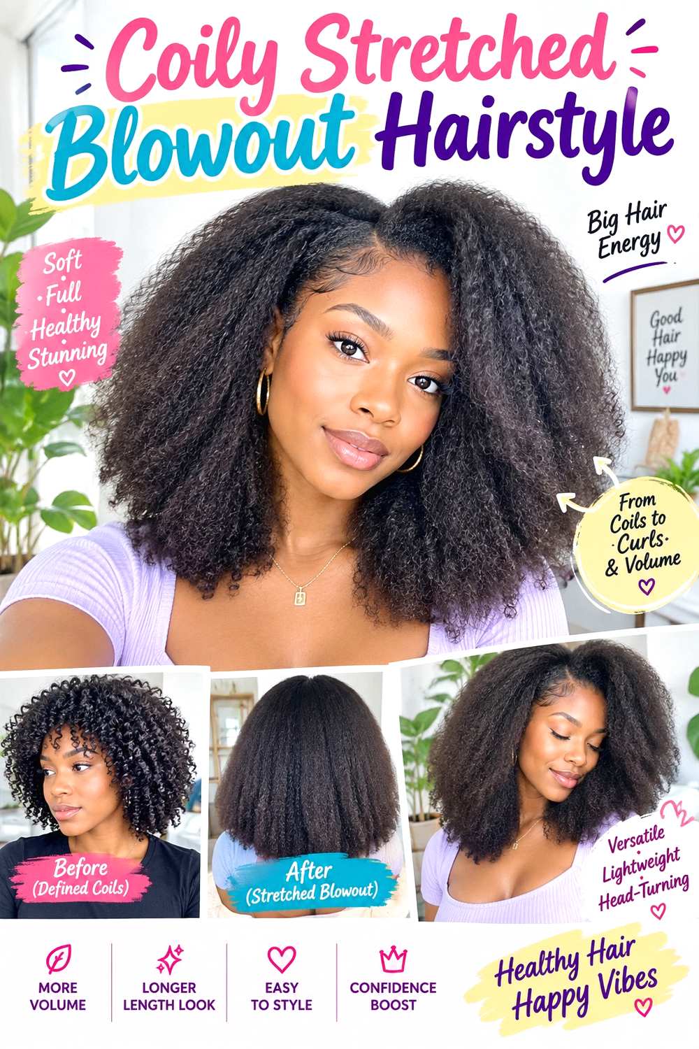 Coily Stretched Blowout Hairstyle