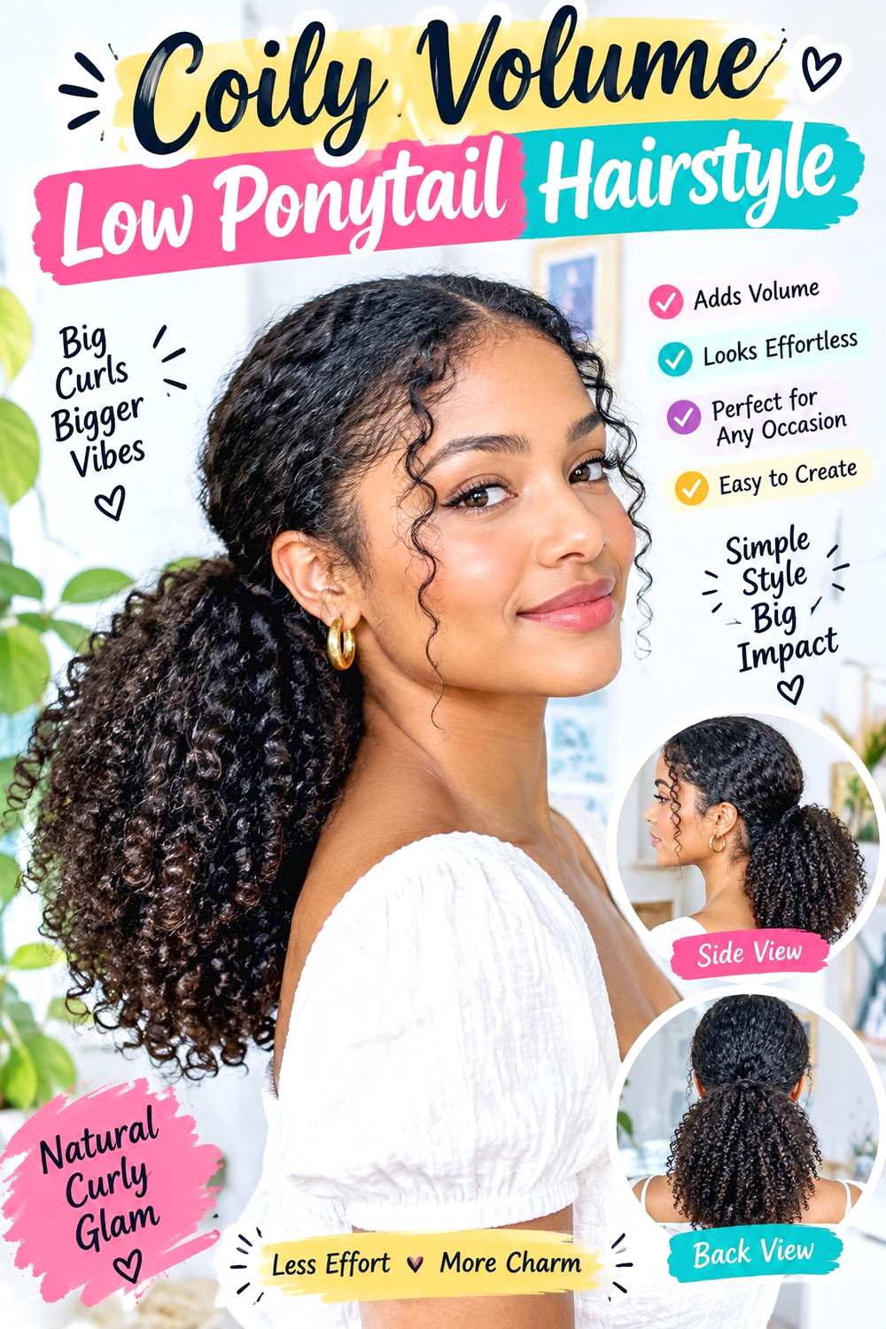 Coily Volume Low Ponytail Hairstyle