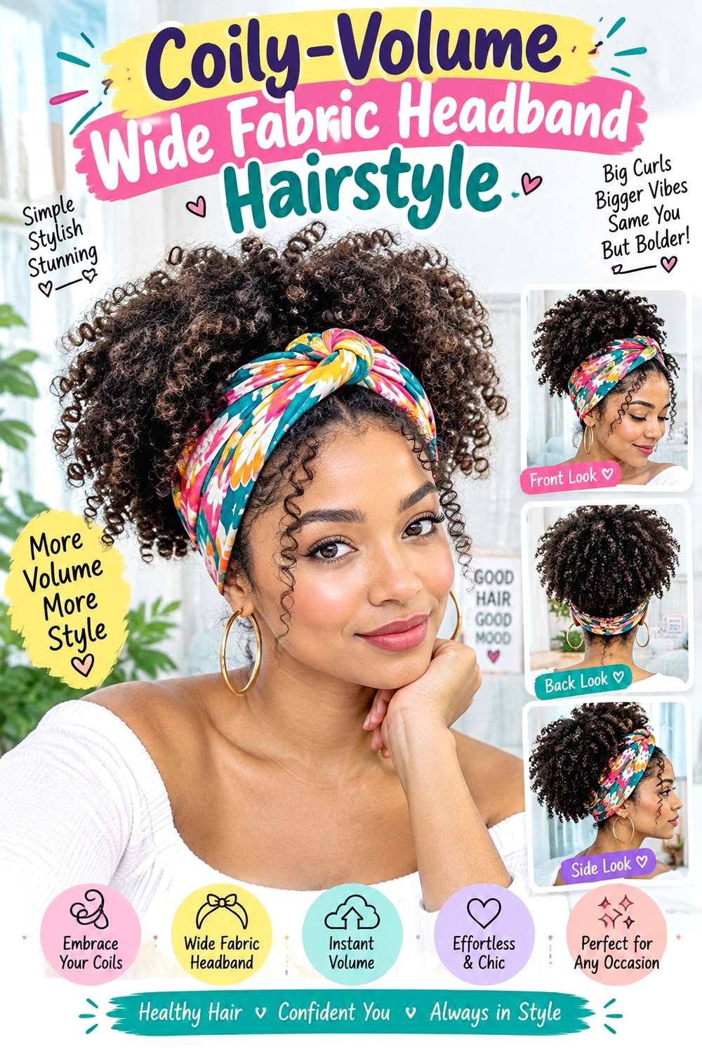 Coily-Volume Wide Fabric Headband Hairstyle