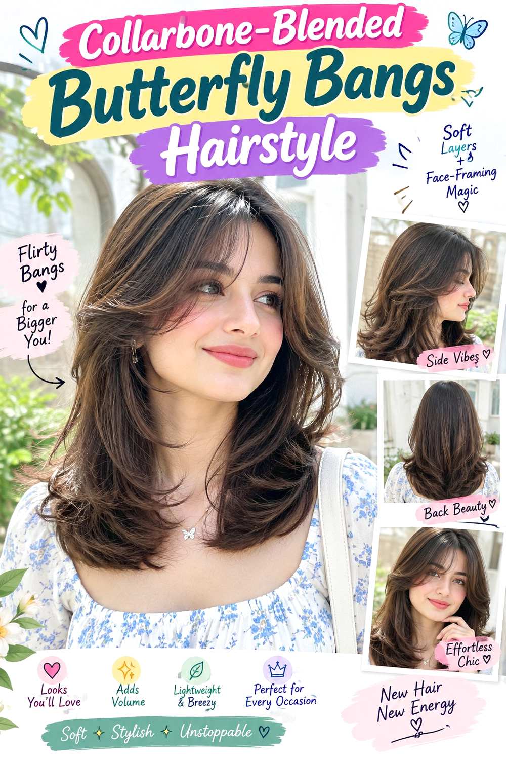 Collarbone-Blended Butterfly Bangs Hairstyle