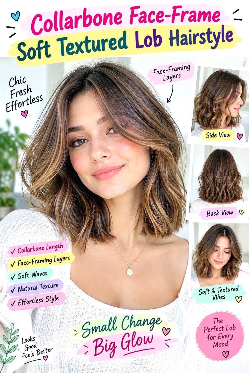 Collarbone Face-Frame Soft Textured Lob Hairstyle