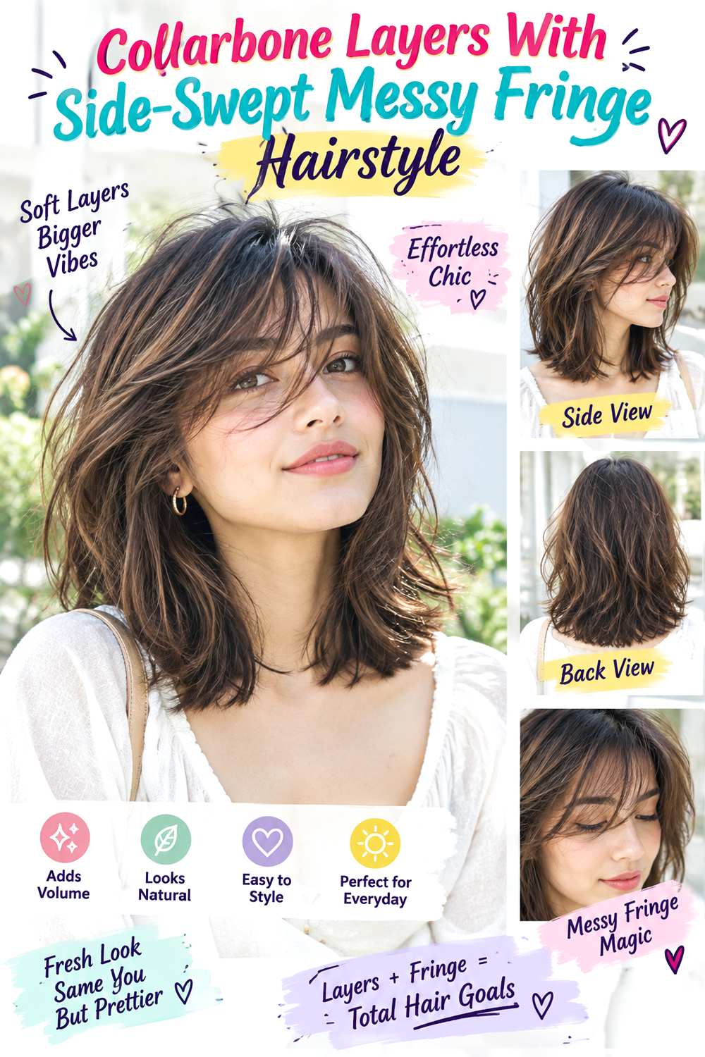Collarbone Layers With Side-Swept Messy Fringe Hairstyle
