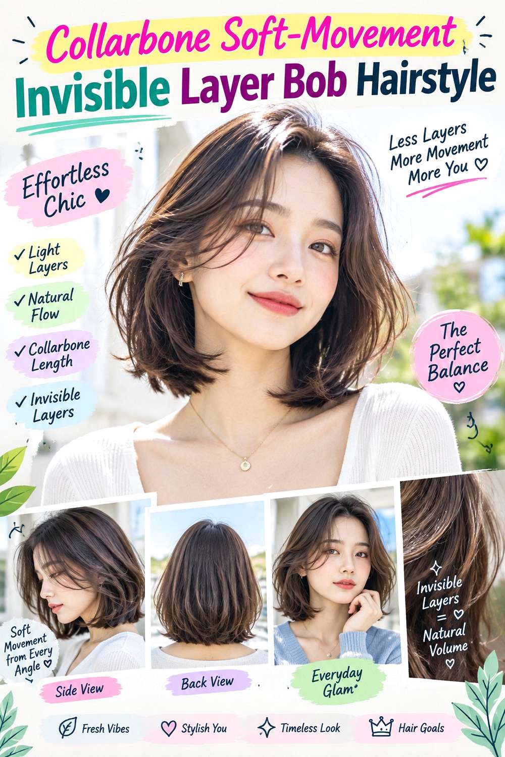 Collarbone Soft-Movement Invisible Layer Bob Hairstyle
