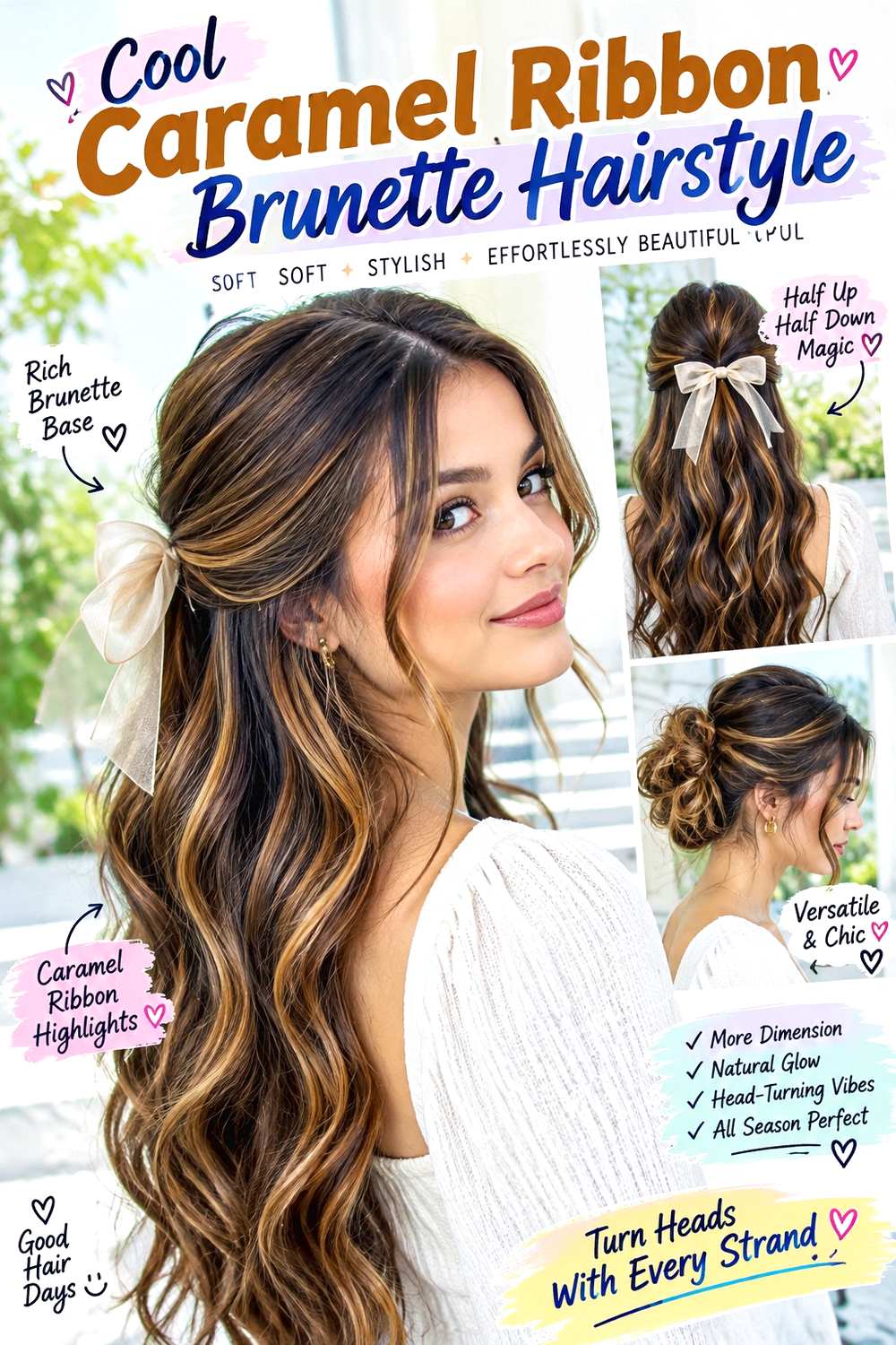 Cool Caramel Ribbon Brunette Hairstyle