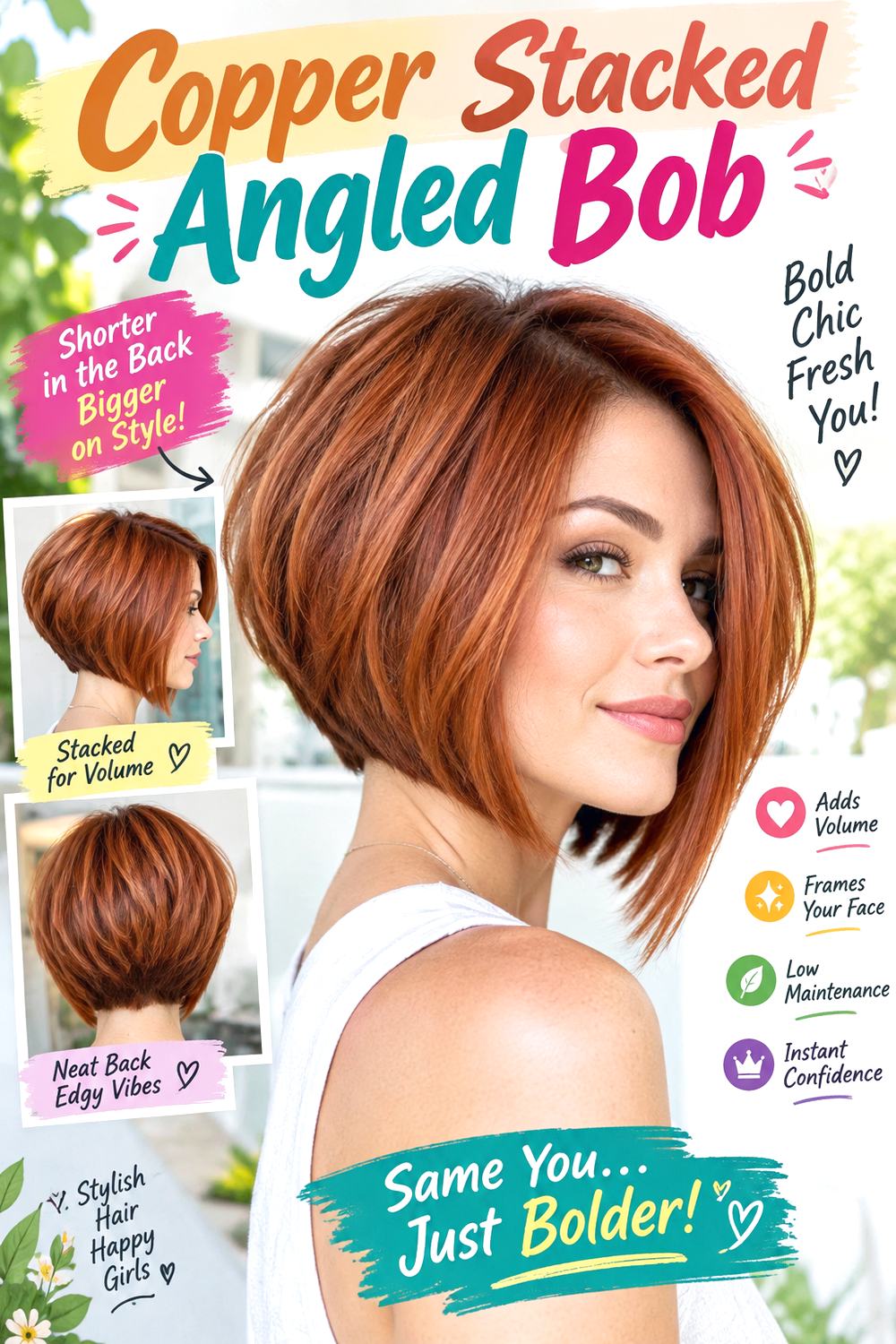 Copper Stacked Angled Bob Hairstyle
