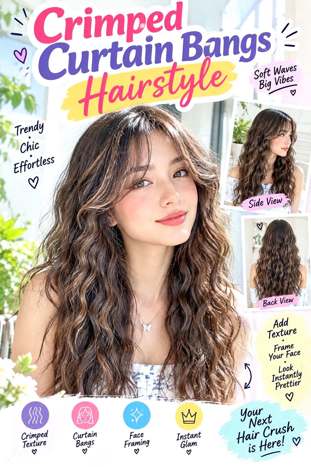 Crimped Curtain Bangs Hairstyle