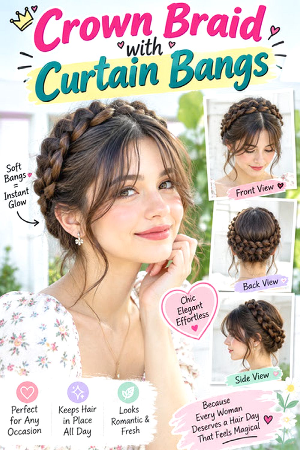 Crown Braid with Curtain Bangs hairstyle