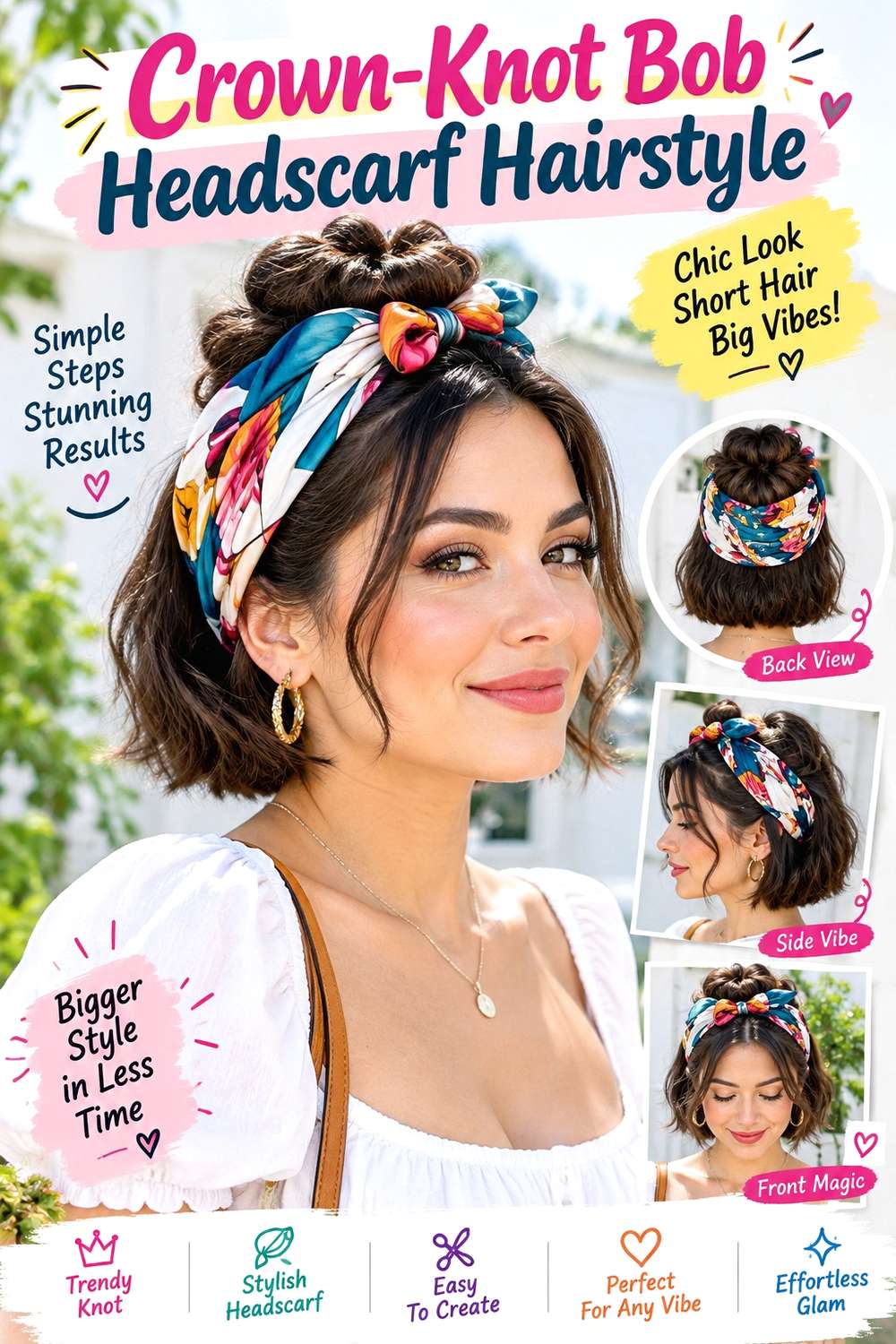 Crown-Knot Bob Headscarf Hairstyle