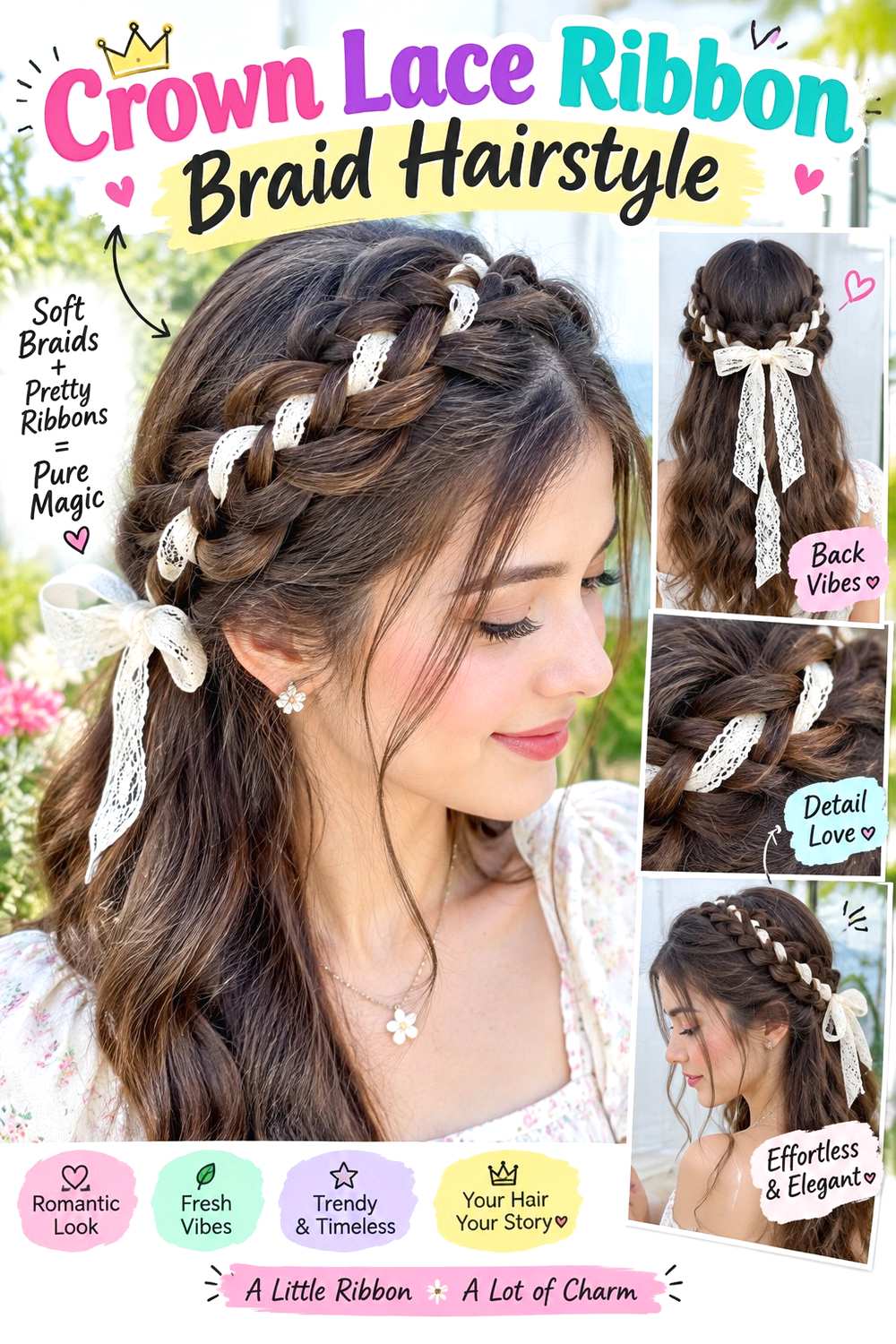 Crown Lace Ribbon Braid Hairstyle