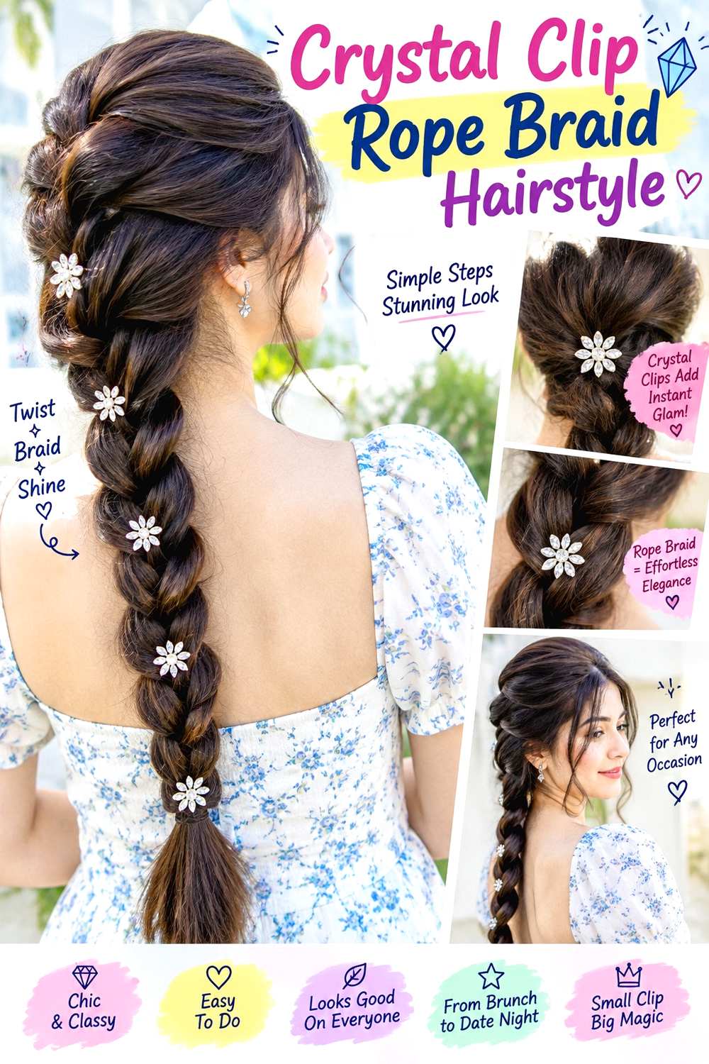 Crystal Clip Rope Braid Hairstyle