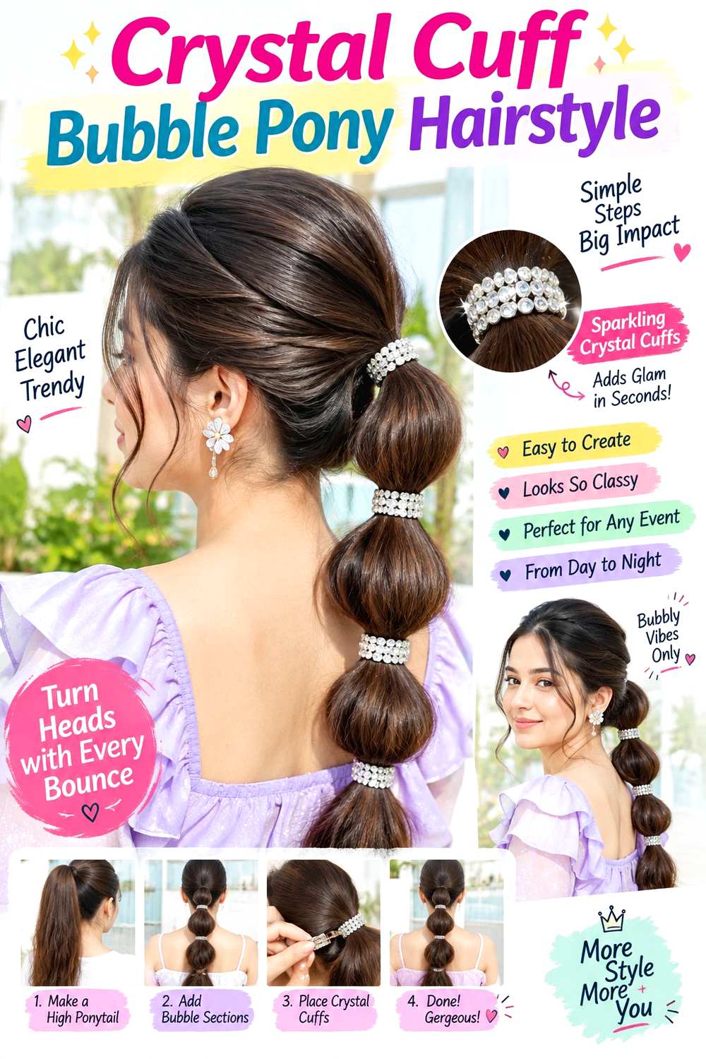 Crystal Cuff Bubble Pony Hairstyle