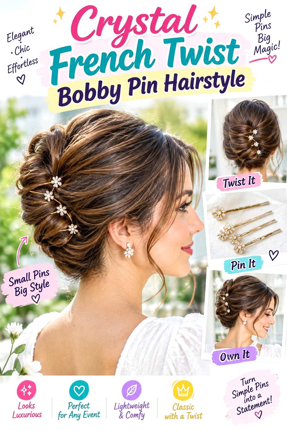 Crystal French Twist Bobby Pin Hairstyle