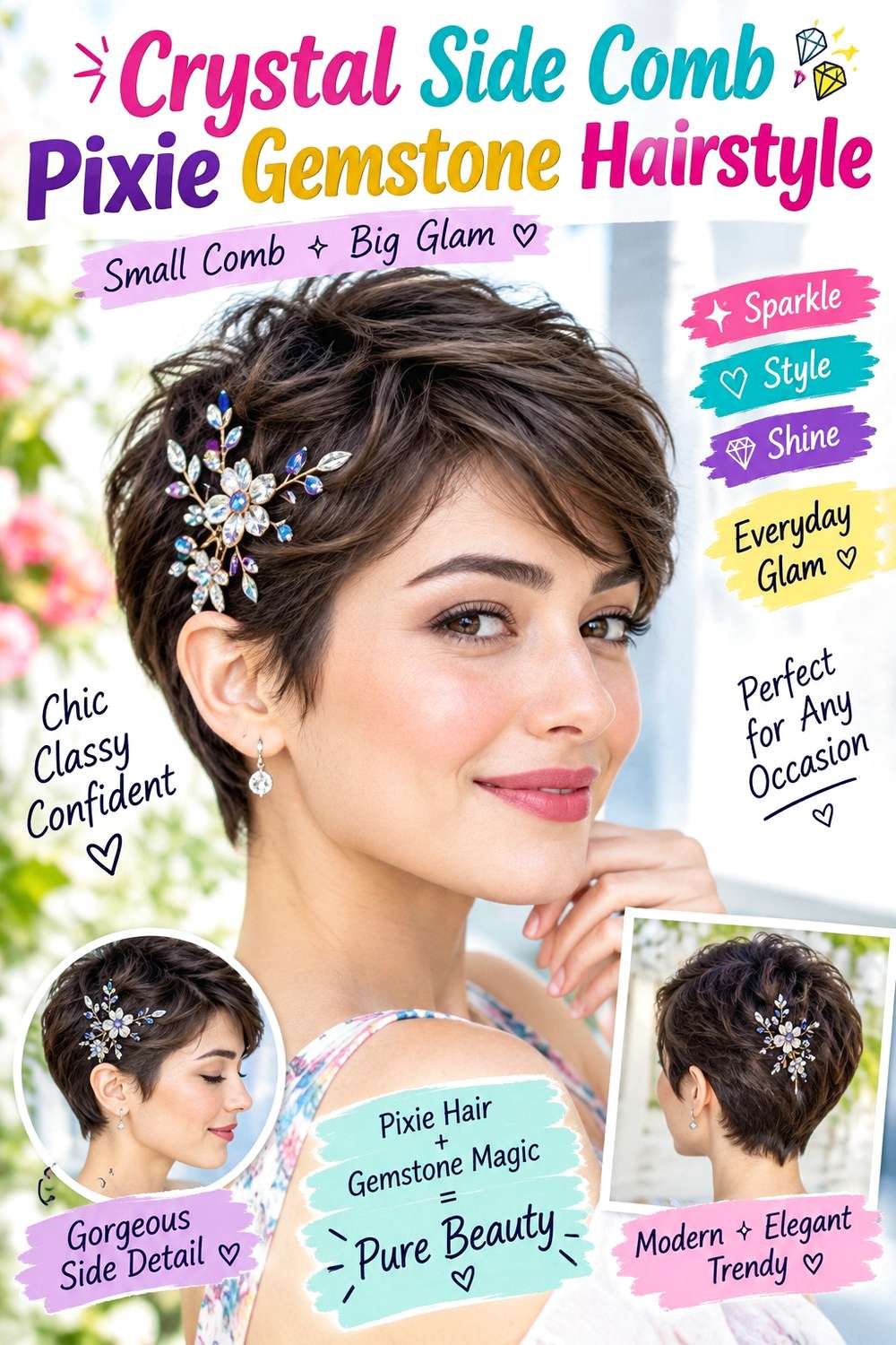 Crystal Side Comb Pixie Gemstone Hairstyle
