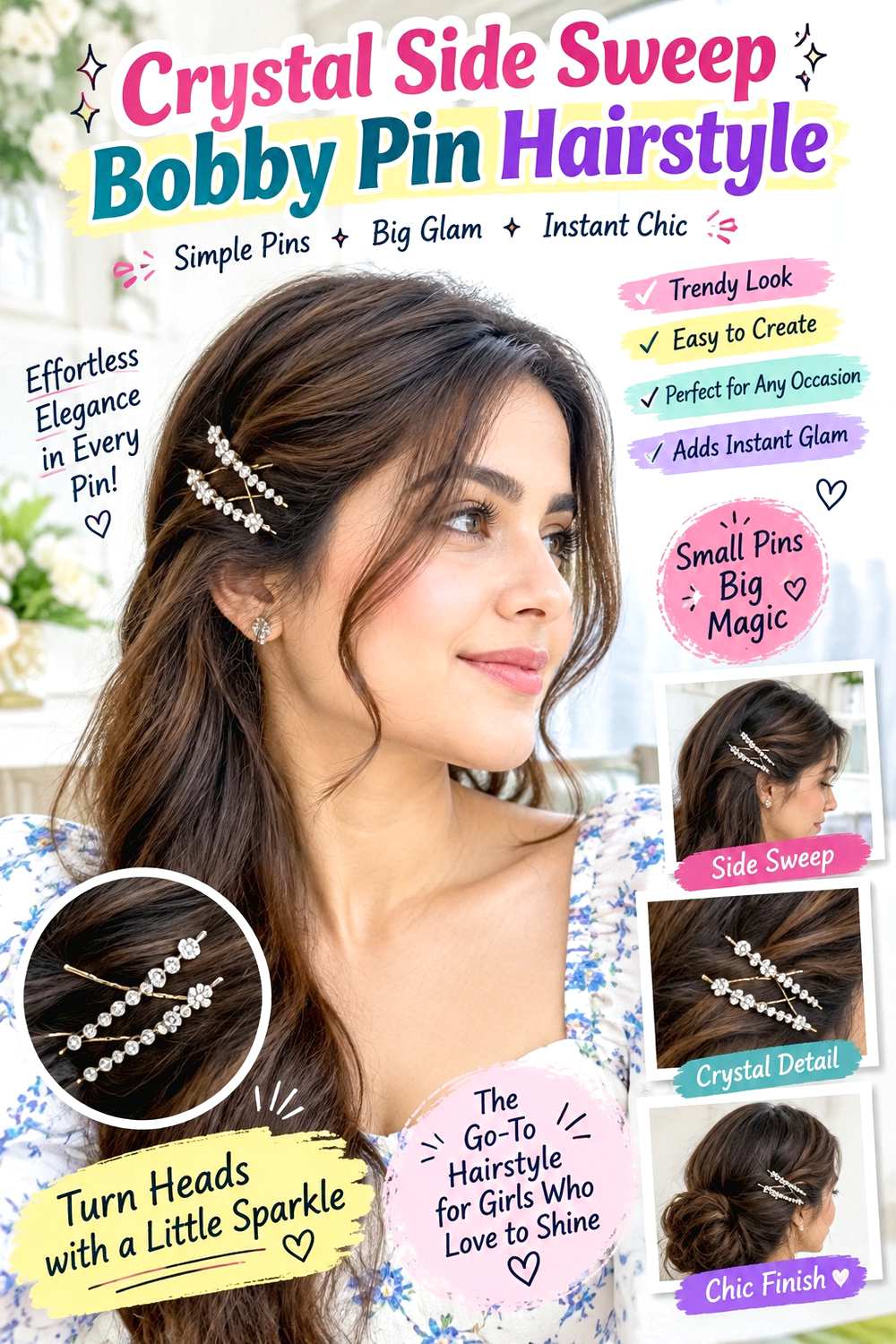 Crystal Side Sweep Bobby Pin Hairstyle