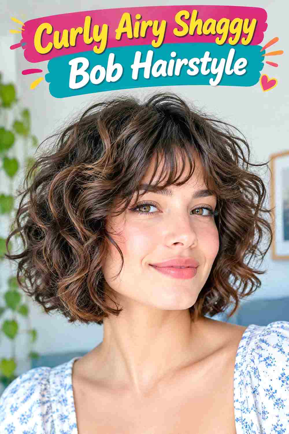 Curly Airy Shaggy Bob Hairstyle