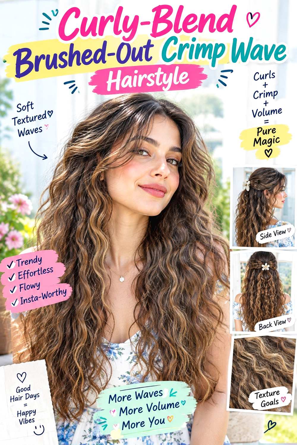 Curly-Blend Brushed-Out Crimp Wave Hairstyle