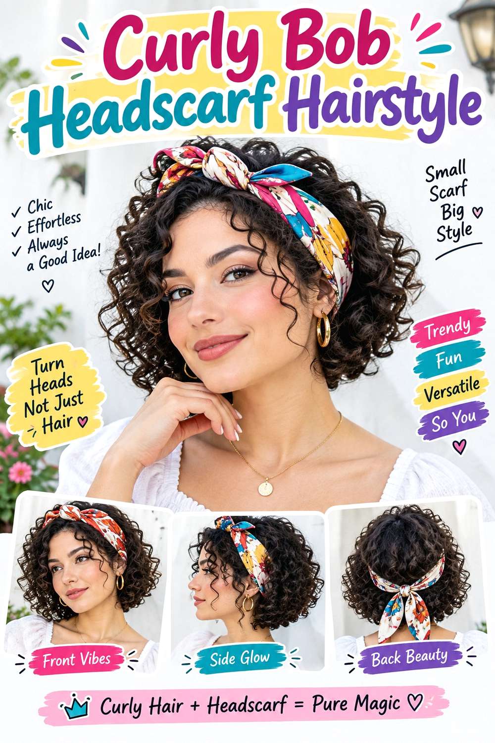 Curly Bob Headscarf Hairstyle