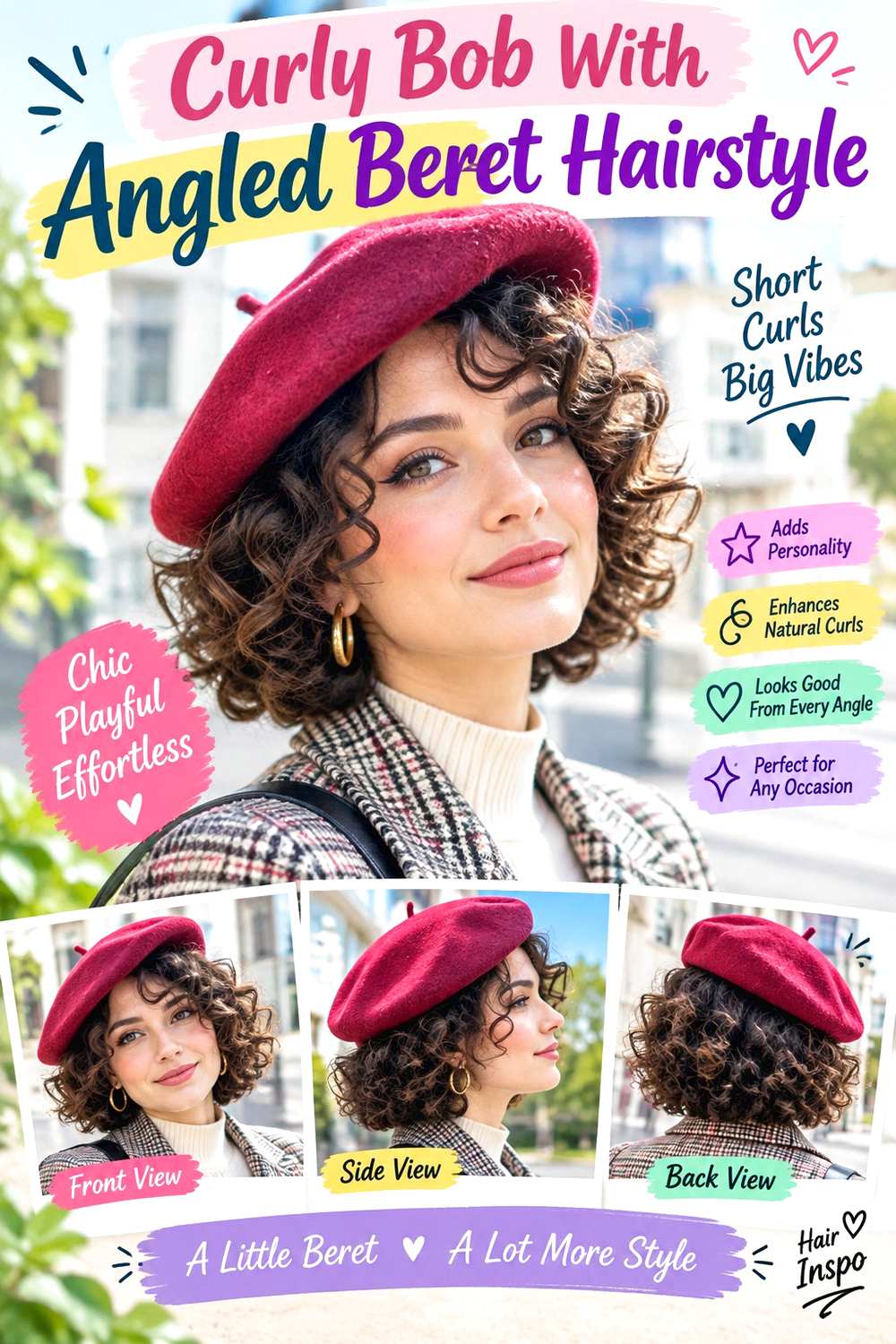 Curly Bob With Angled Beret Hairstyle