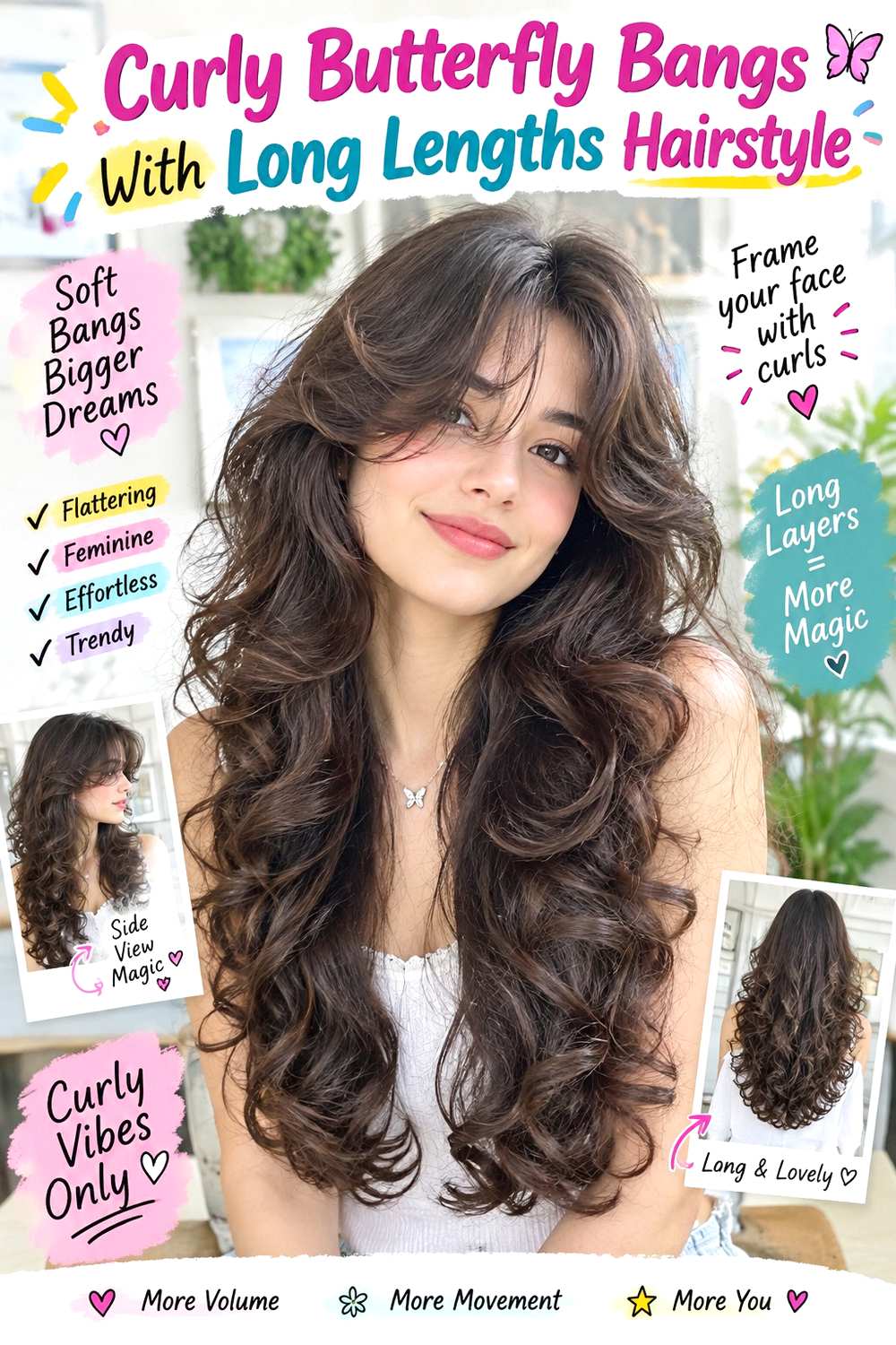 Curly Butterfly Bangs With Long Lengths Hairstyle