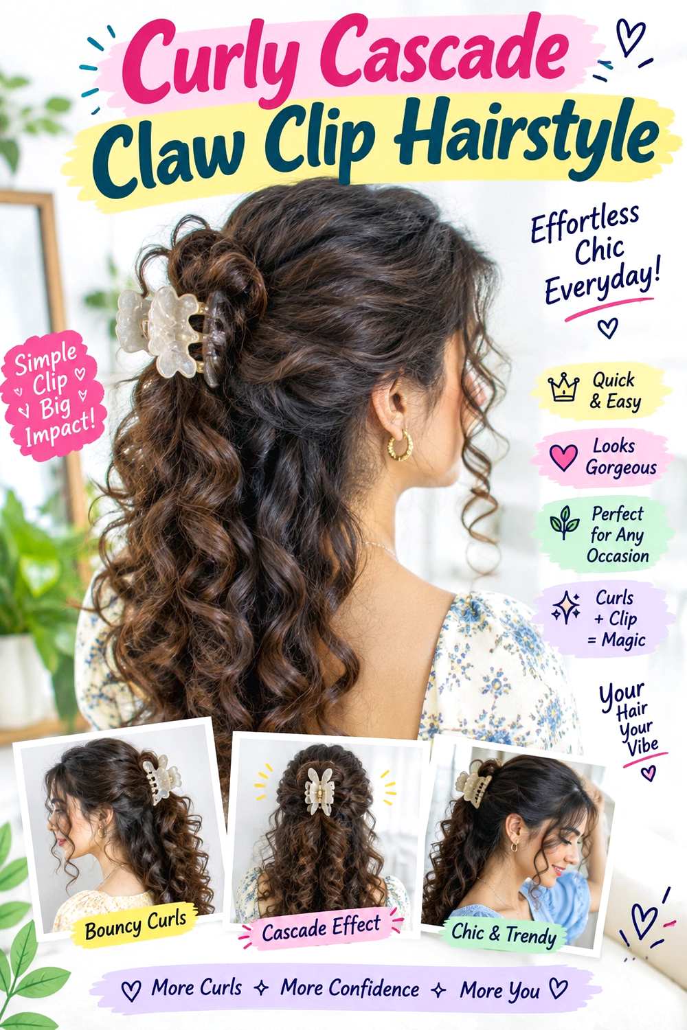 Curly Cascade Claw Clip Hairstyle