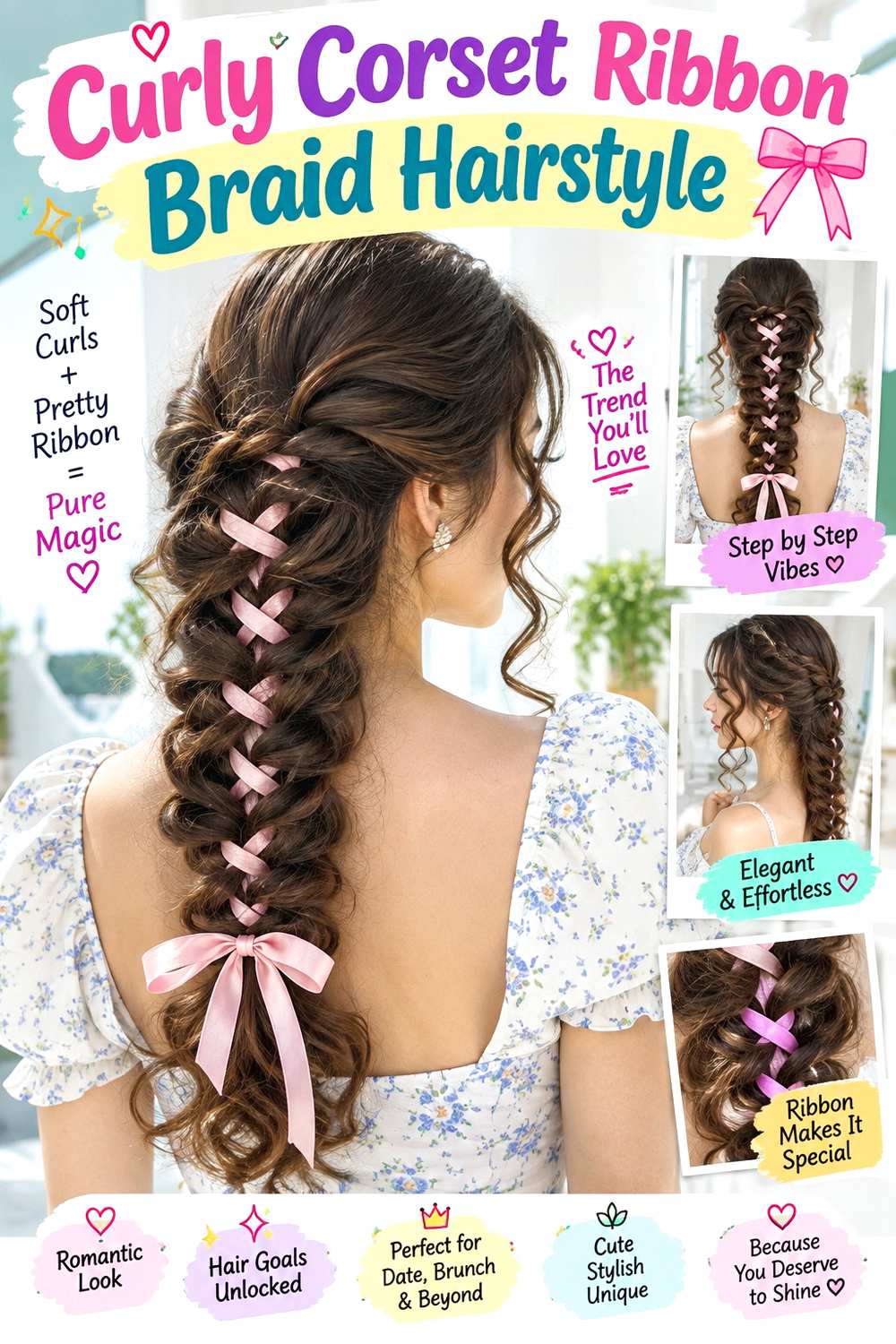 Curly Corset Ribbon Braid Hairstyle