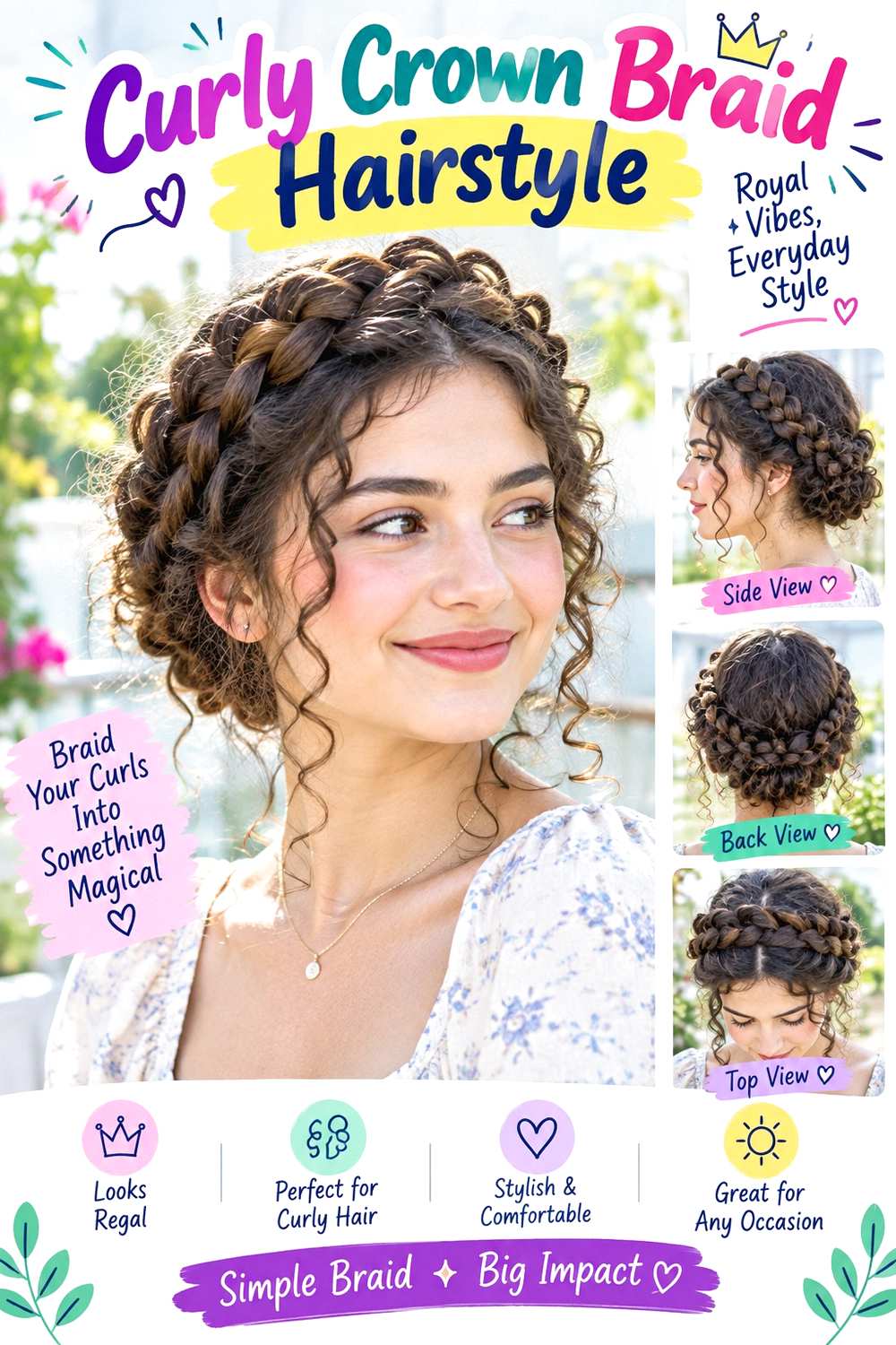 Curly Crown Braid Hairstyle
