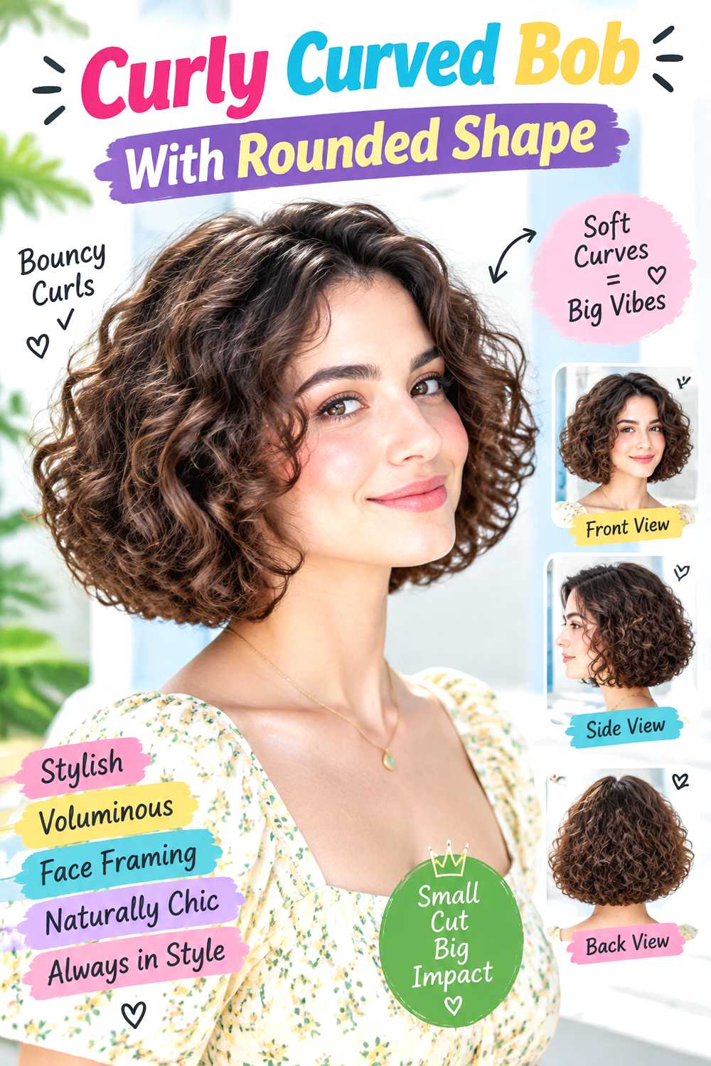 Curly Curved Bob With Rounded Shape