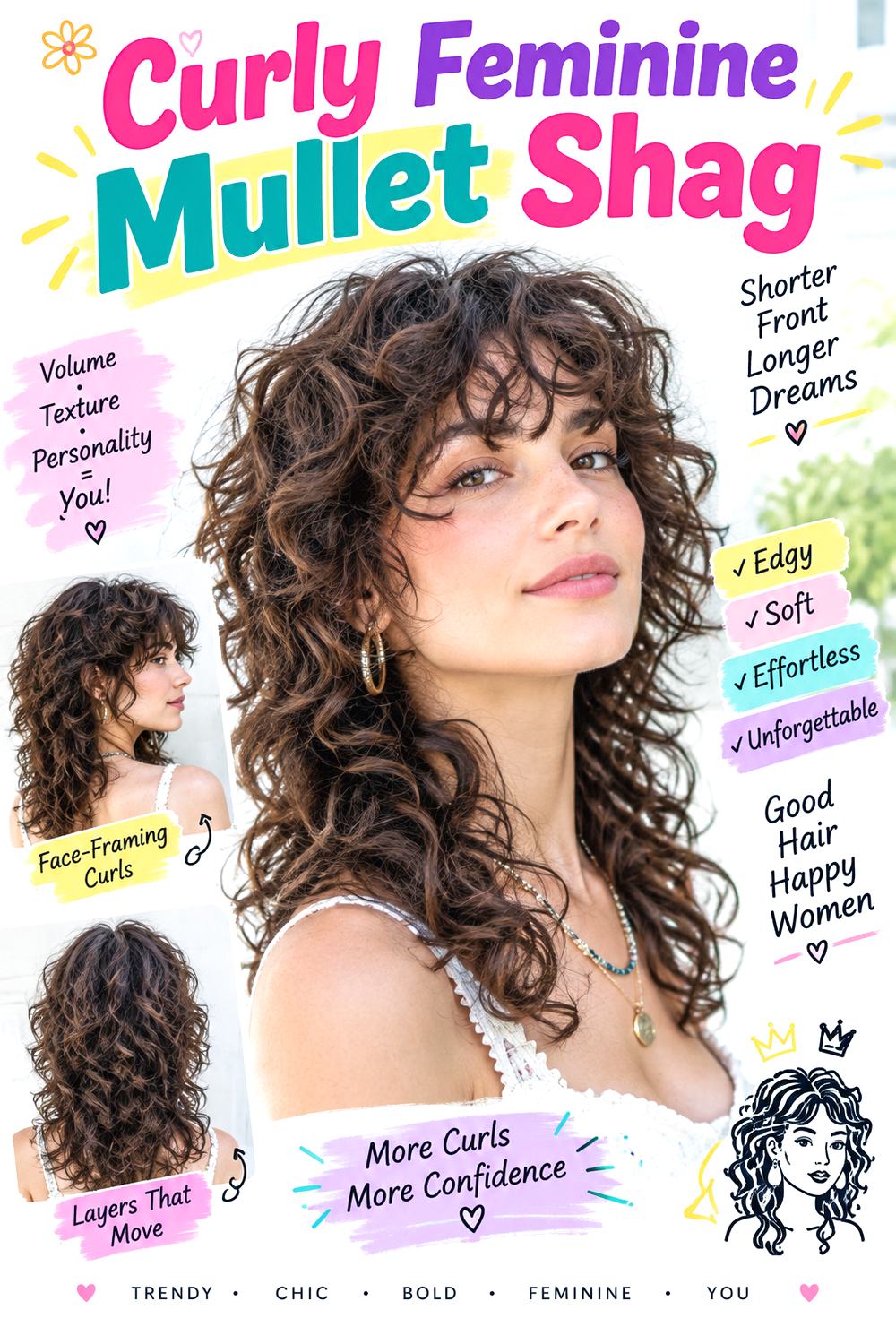 Curly Feminine Mullet Shag Hairstyle