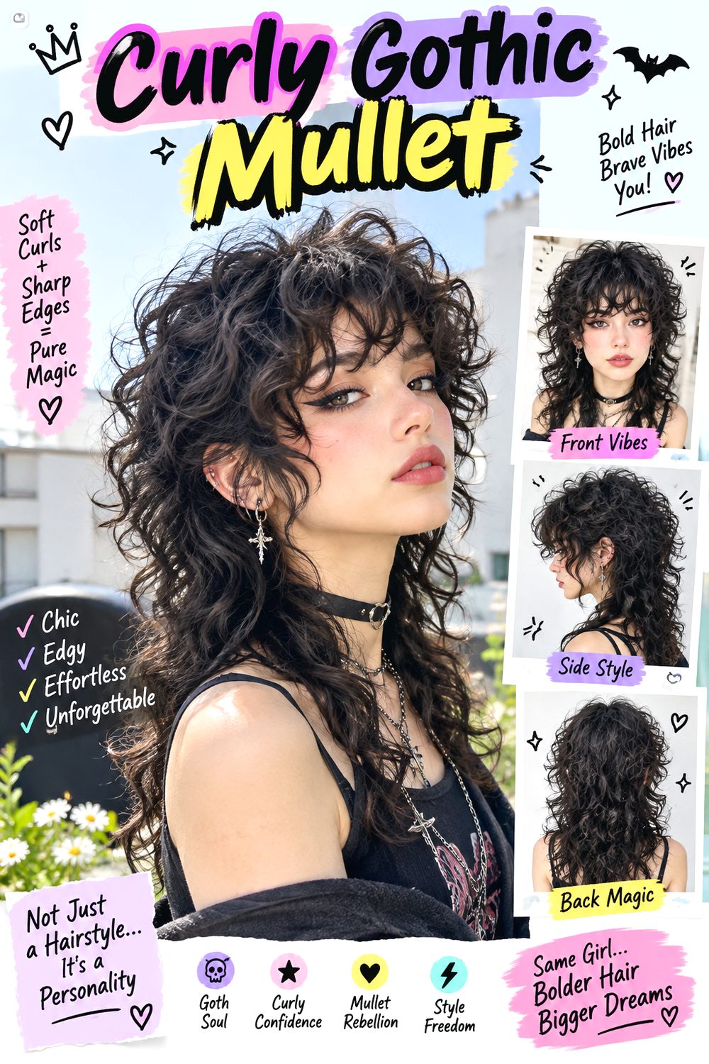 Curly Gothic Mullet Hairstyle