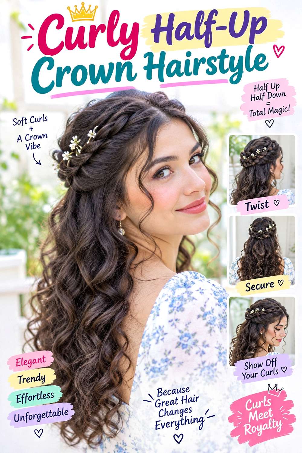 Curly Half-Up Crown Hairstyle