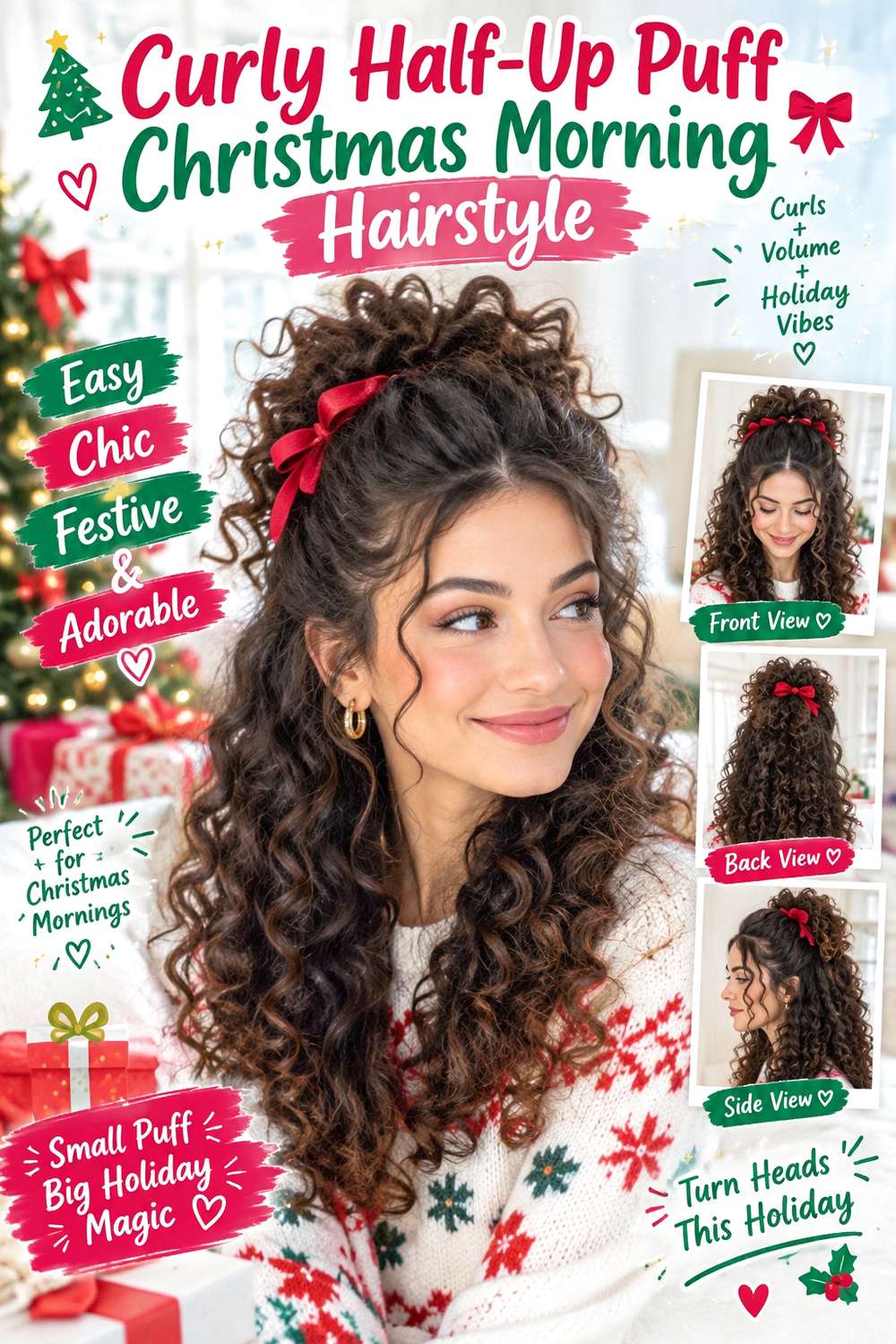 Curly Half-Up Puff Christmas Morning Hairstyle